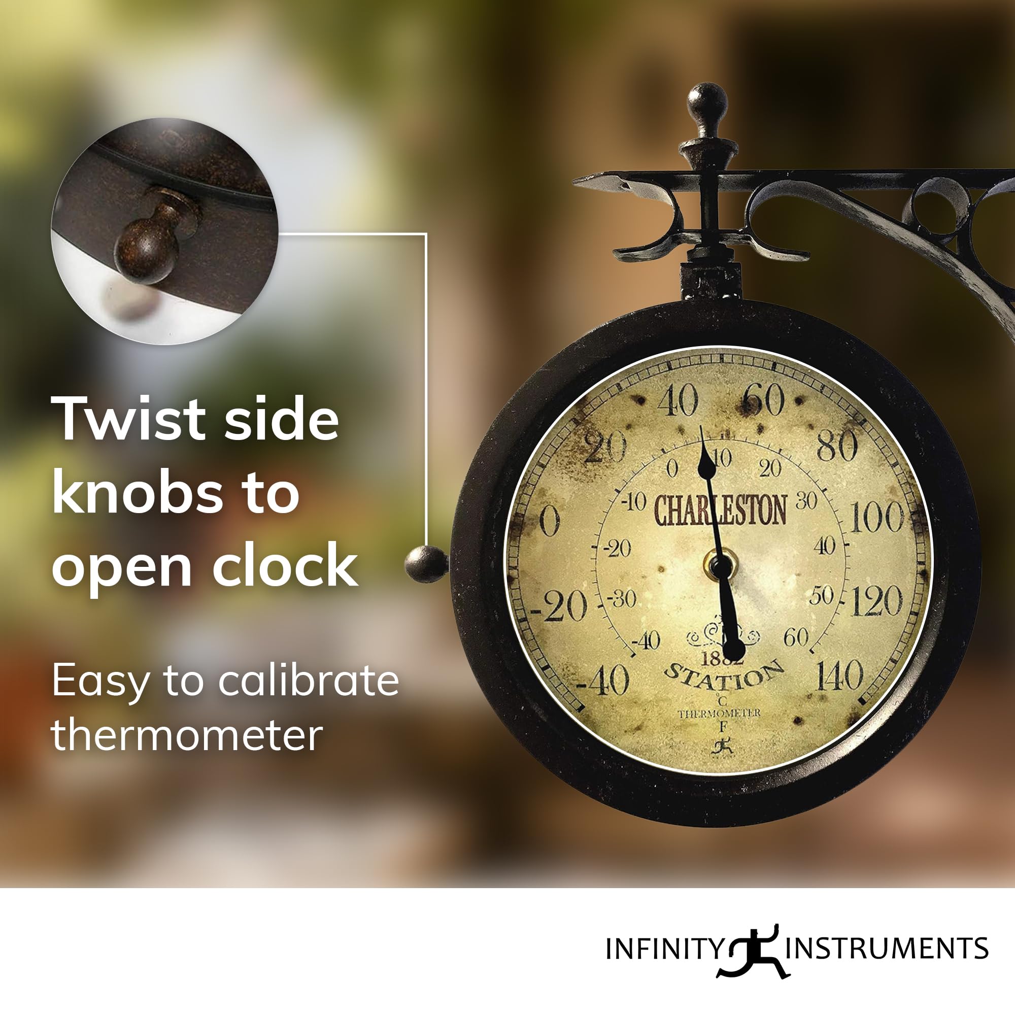 Infinity Instruments Charleston Outdoor Clock Thermometer, Double