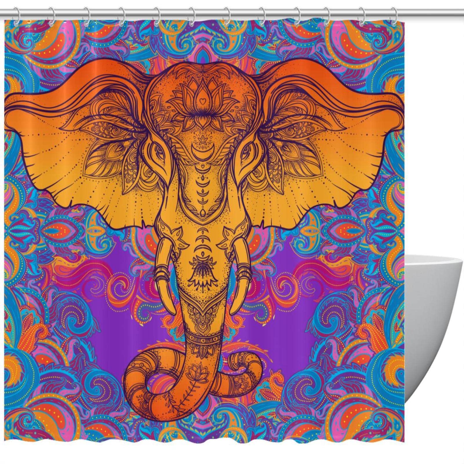 Rideau de douche éléphant mandala pour une salle de bain zen