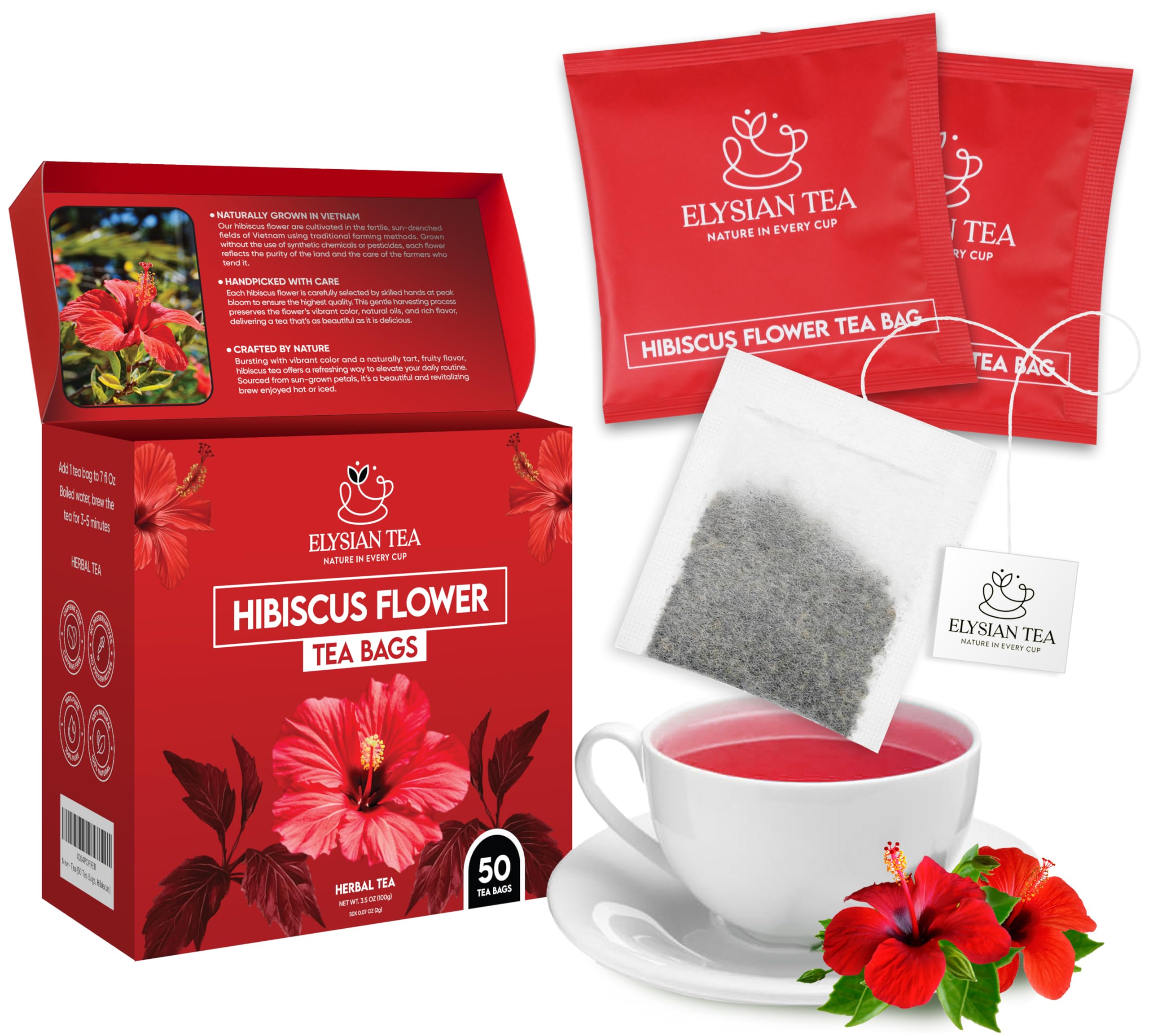 Amazon.com : 50 PACK Hibiscus Tea Bags – Individual Wrapped Tea