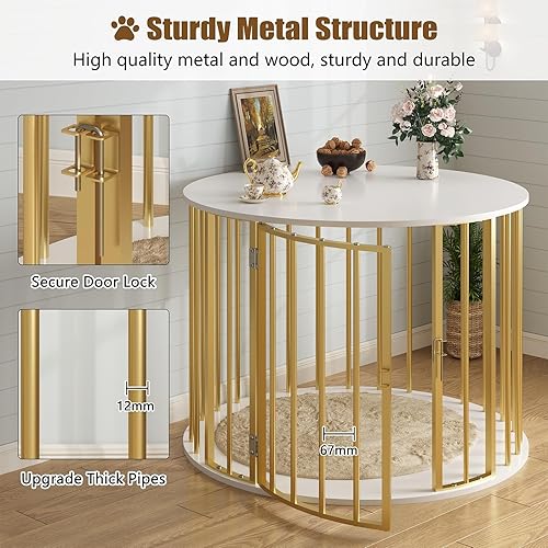 Miniatura 5 de Mueble de jaula para perros de 32 pulgadas para perros grandes y medianos, perrera de madera para perros de interior, casa decorativa para mascotas