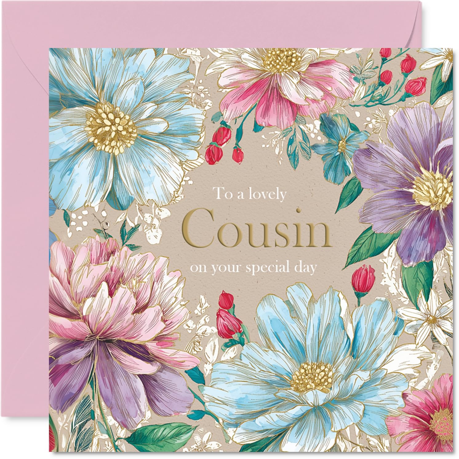 Cousin Birthday Card - Special Greetings - Happy Birthday Card for Cousin from Family Relative, 145mm floral design Bday Greeting Cards