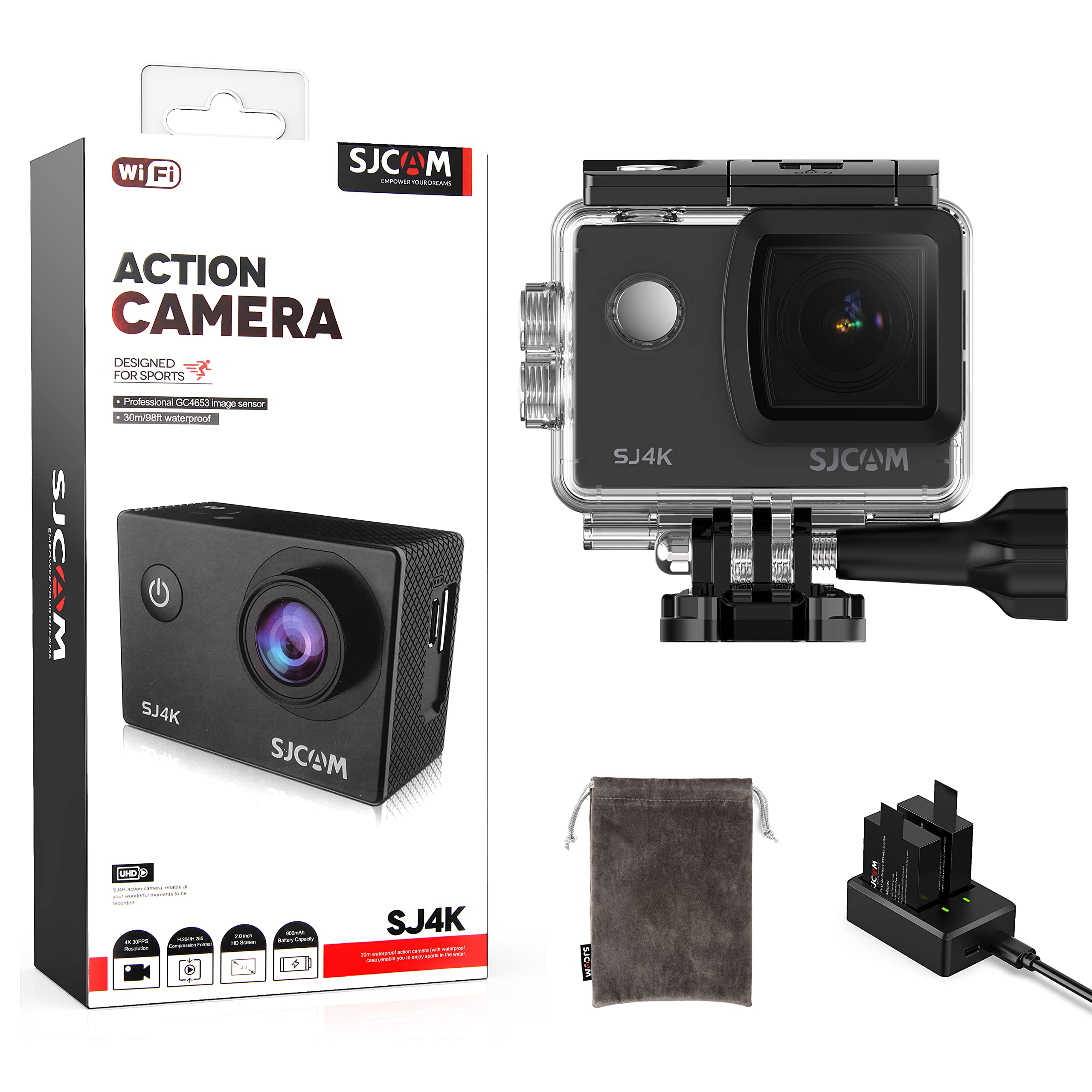SJCAM SJ4K 4K30FPS Action Camera WiFi Ultra HD Underwater Camera 170 Degree Wide Angle 98FT Waterpro