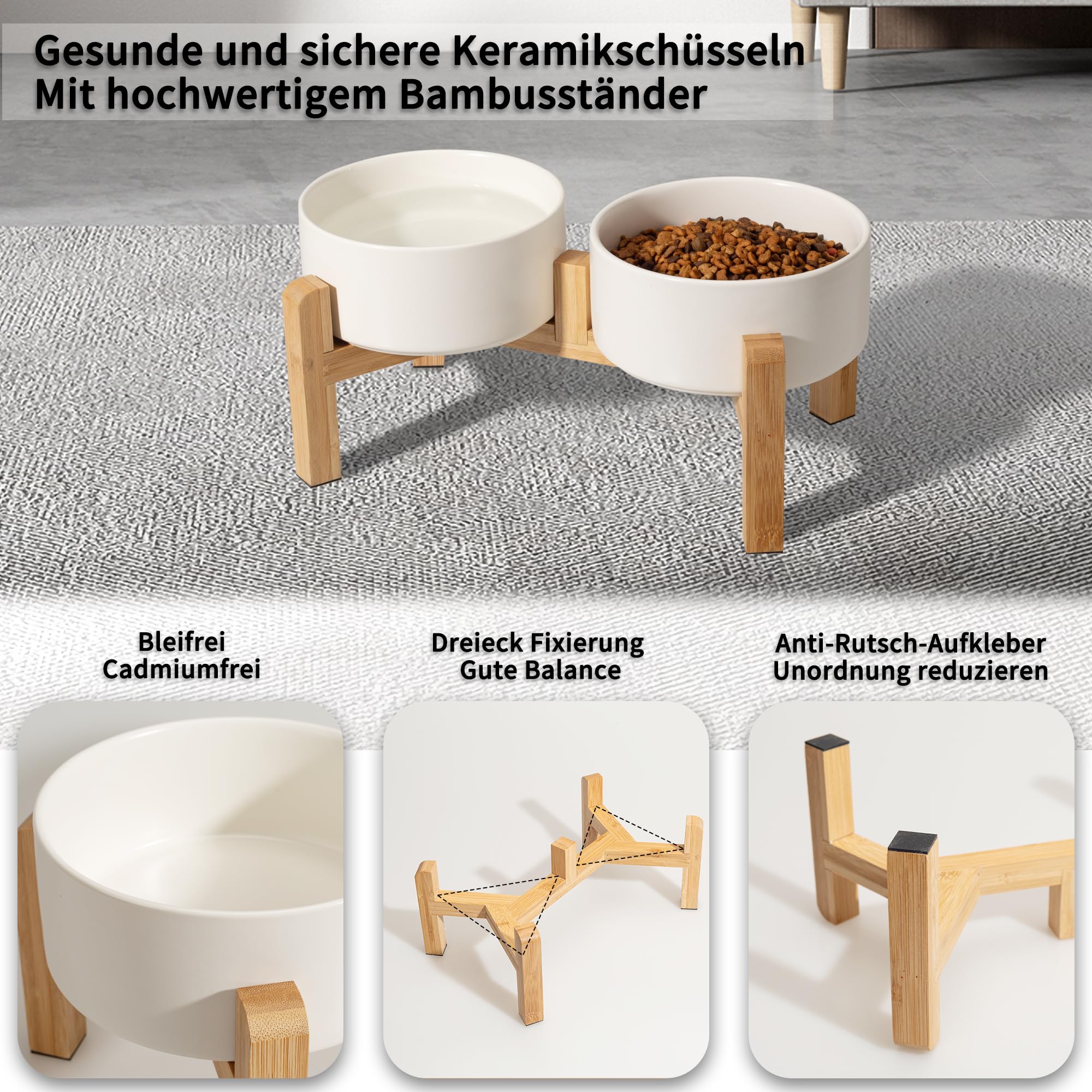 Hundenapf Set Erhöht Hunde Napfset - Doppel Napf Hund Keramik mit rutschfestem Ständer - Erhöhte Futterstation Hund 2er Set für Futter und Wasser - Ideal für kleine und mittelgroße Hunde - 2 x 850 ml