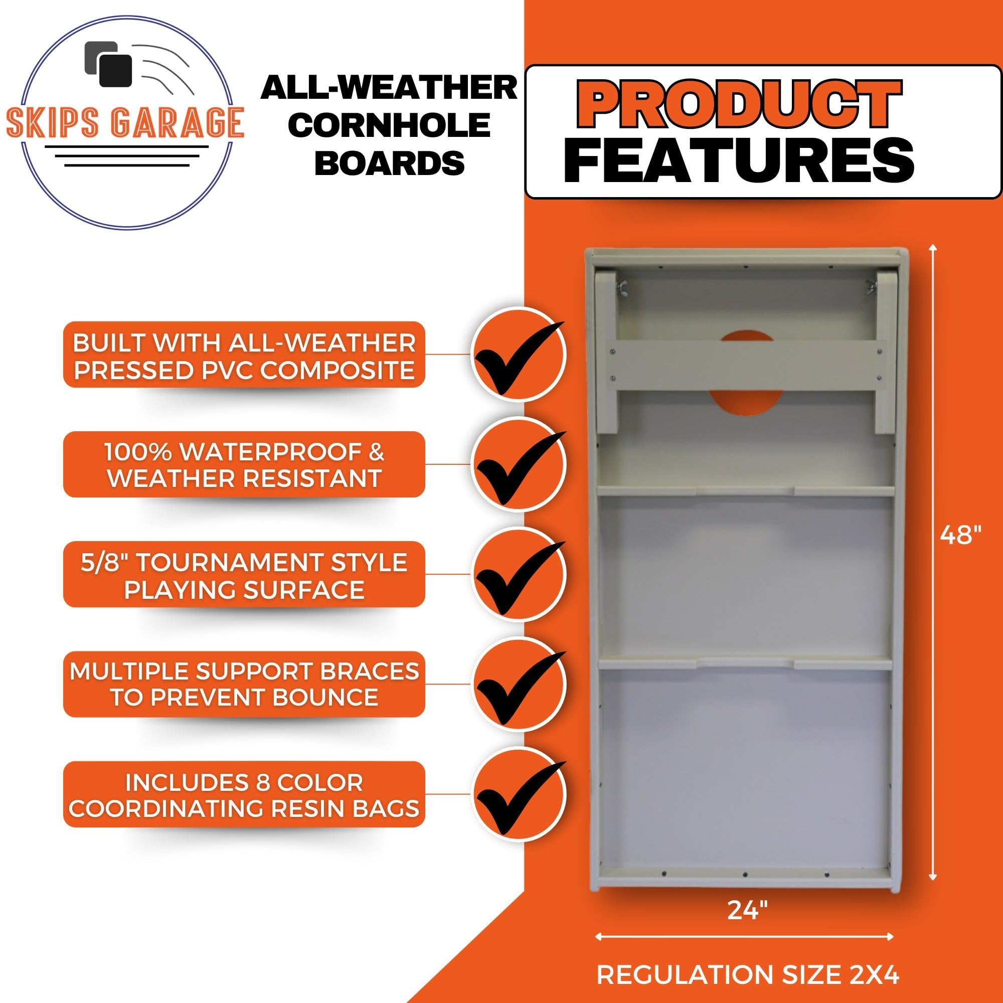 Skip's Garage Maroon and Maroon Striped All-Weather Cornhole Boards - PVC - Include CASE + Edge Lights