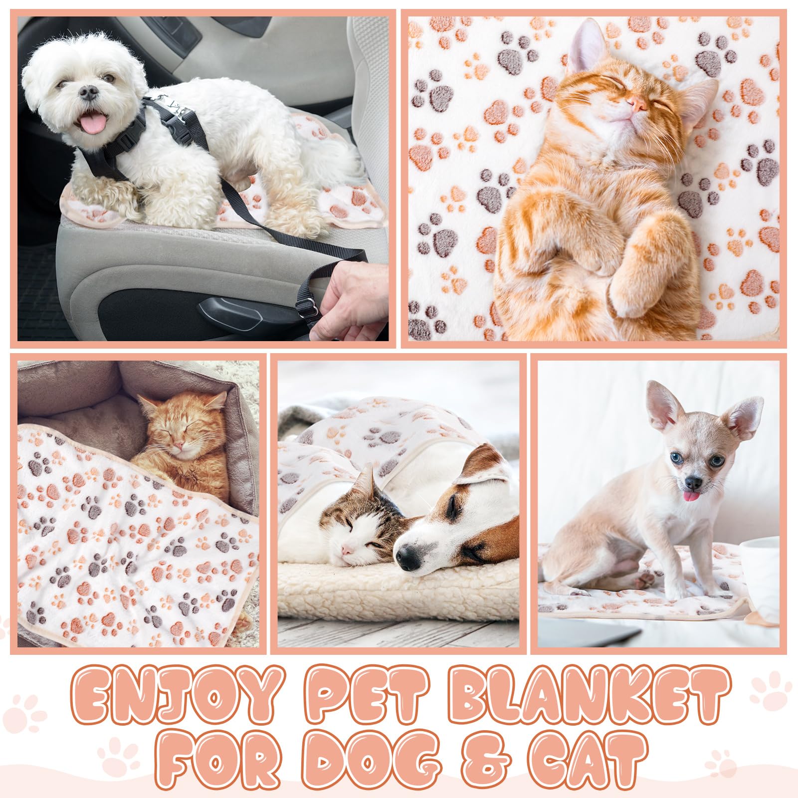 Chumia 40 Pcs Pet Blankets - Soft Fleece Paw Print Mats For Dogs, Cats, Small Animals