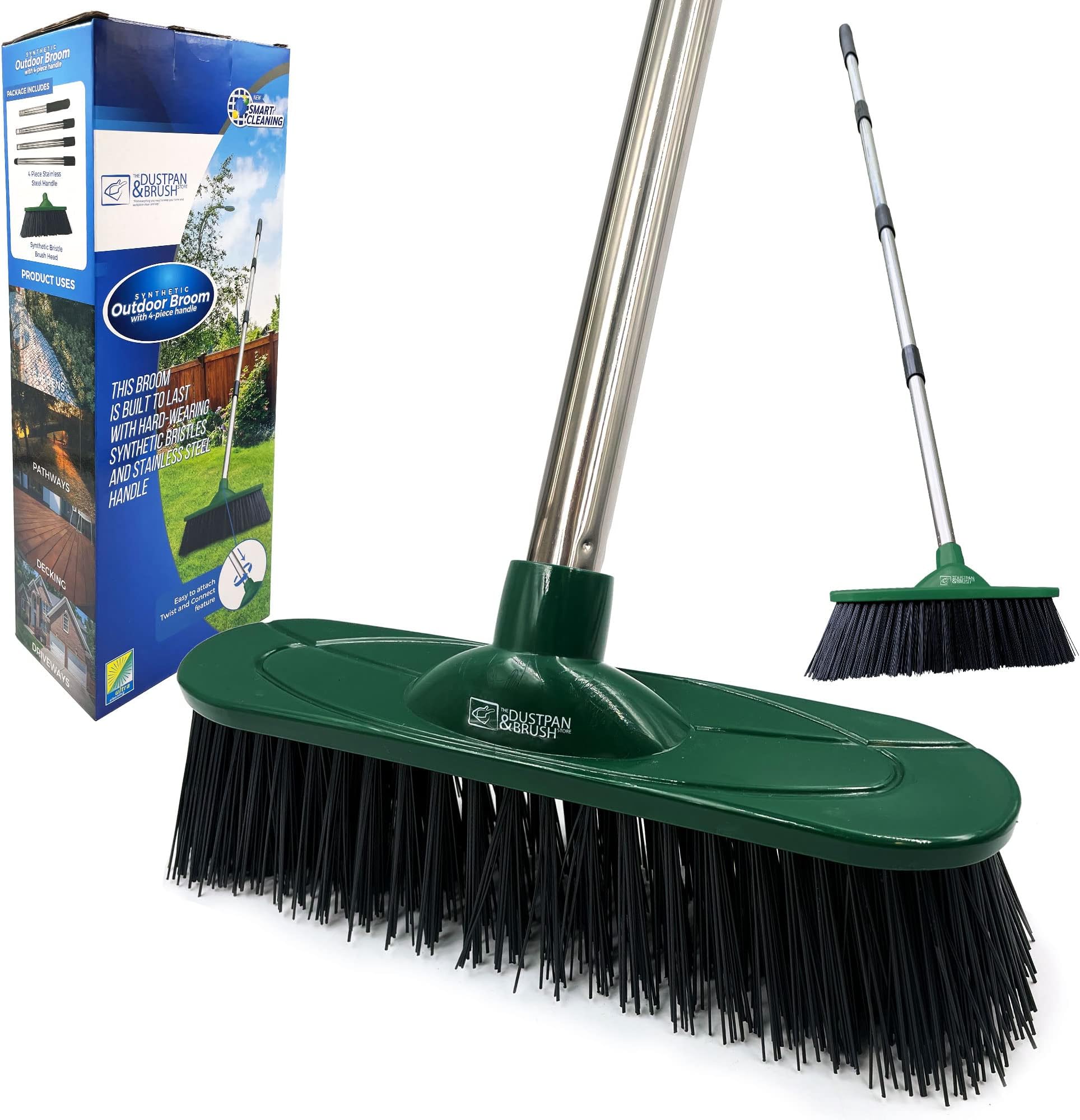 Yard Broom Outdoor Heavy Duty, 10โ Garden Broom Synthetic Hard Bristle Brush Head with Strong Handle, Stiff Sweeping Brush Outdoor