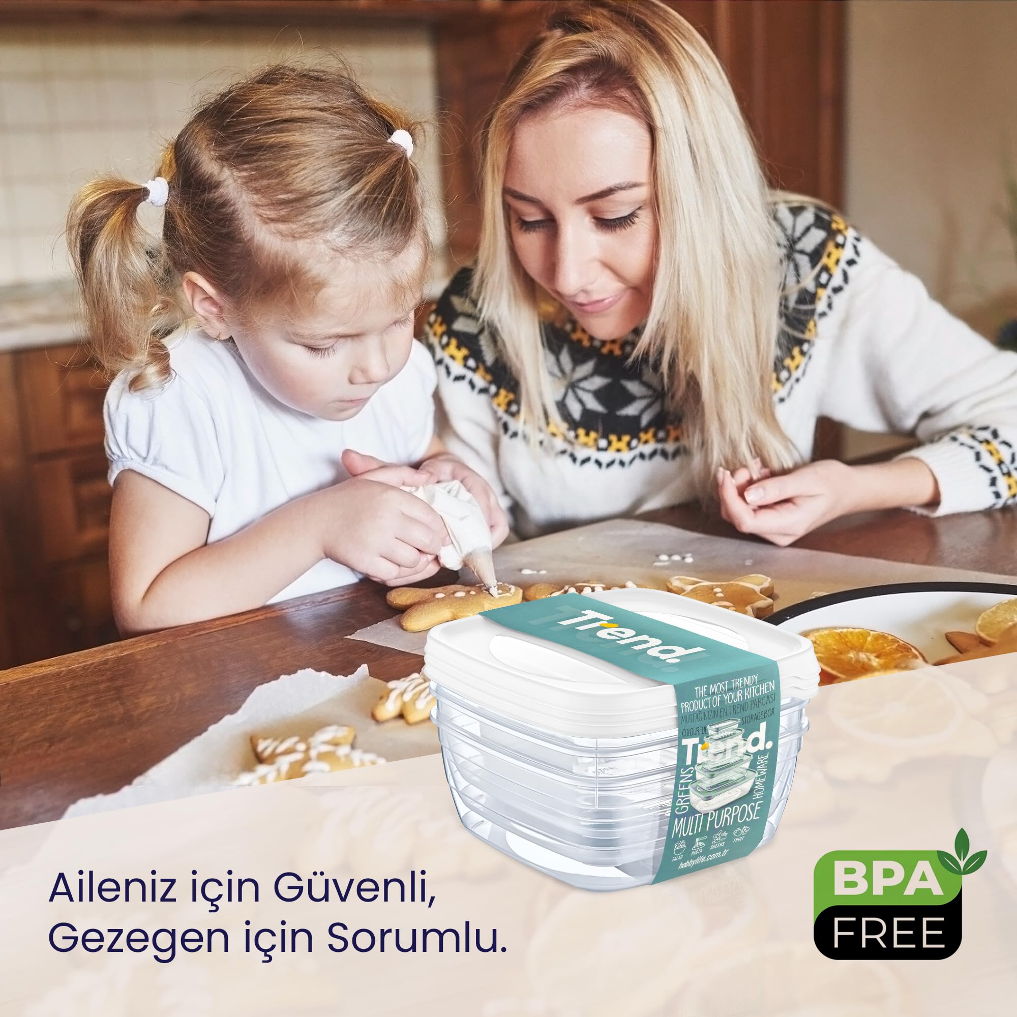 Hobby Life Trend 3'lü Kare Saklama Seti – Geniş Hacimli, İstiflenebilir Modern Mutfak Düzenleyici (Beyaz)