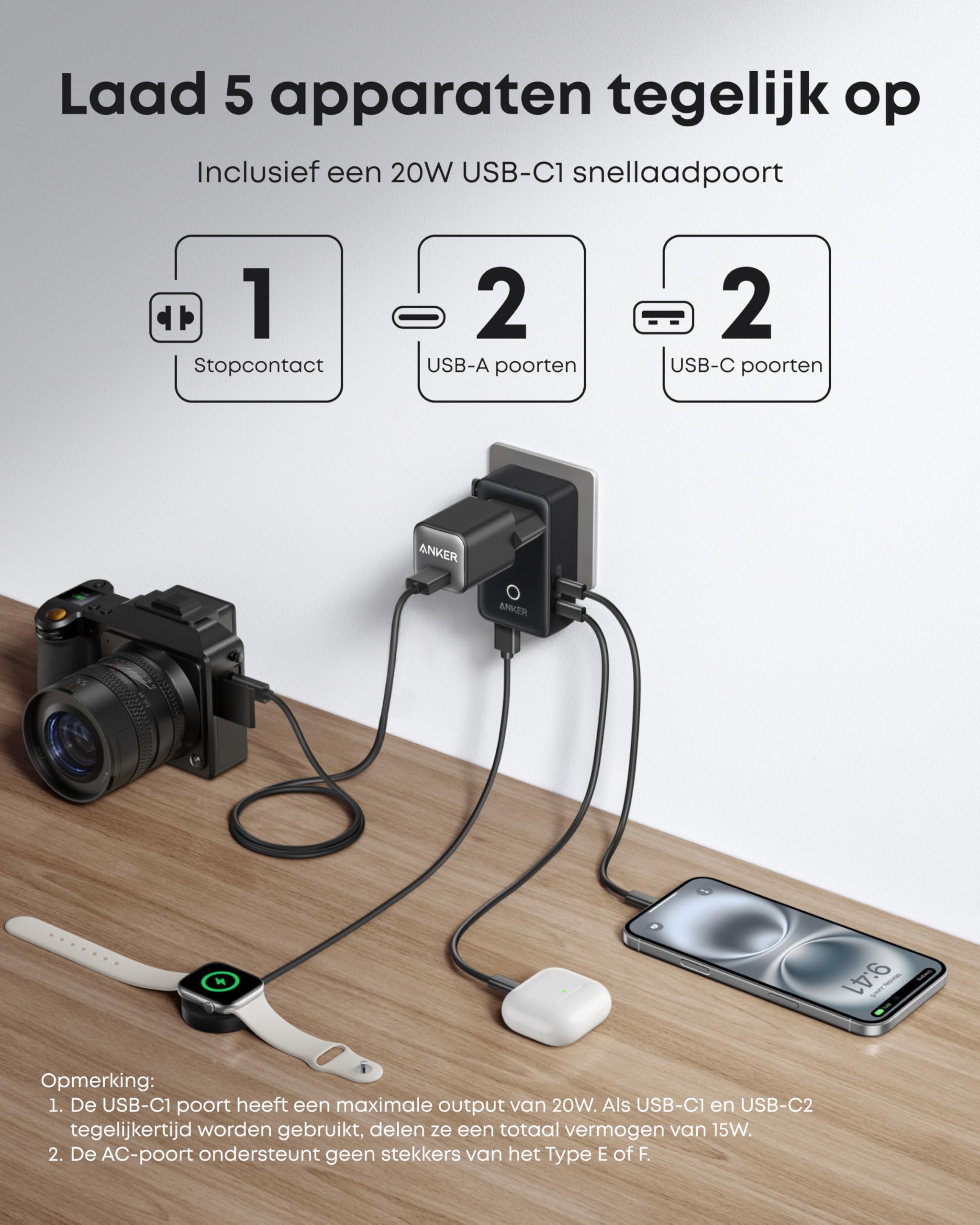 Anker Weltweit Reiseadapter （4 x USB, 2 x USB C, 2 x USB A,1 x AC）&Anker Zolo Powerbank(20K, 30 W) mit USB-C Kabel