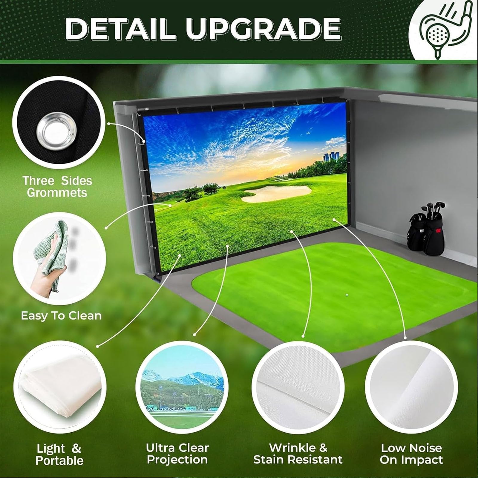 Golf Impact Screen 4:3 Panno proiettore a Tela per la Pratica di Oscillazione Esterna dell'interno Display di Allenamento Durevole Portatile con Grommets 304x229cm