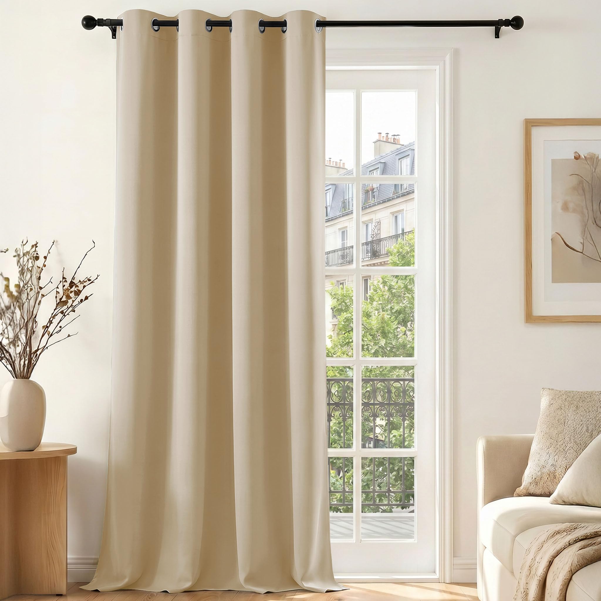 Deconovo Tenda Oscurante per Interni con Occhielli, 1 Pannello 140x220 cm, Tenda Termica Isolante per Camera da Letto e Soggiorno, Drappeggio Morbido ed Elegante, Beige Sabbia