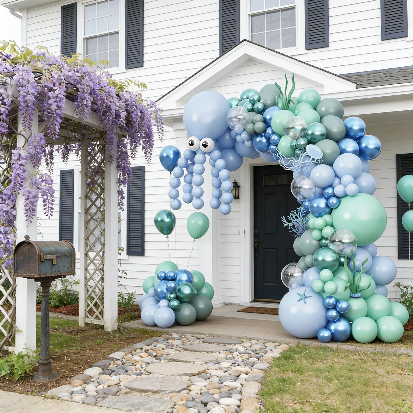 Zestaw łuków balonów z ośmiornicą, 177 szt. podmorskich dekoracji imprezowych, balonów, łuk do zwierząt morskich, oceanu, na urodziny, baby shower, plażę, basen, artykuły imprezowe, z ośmiornicą