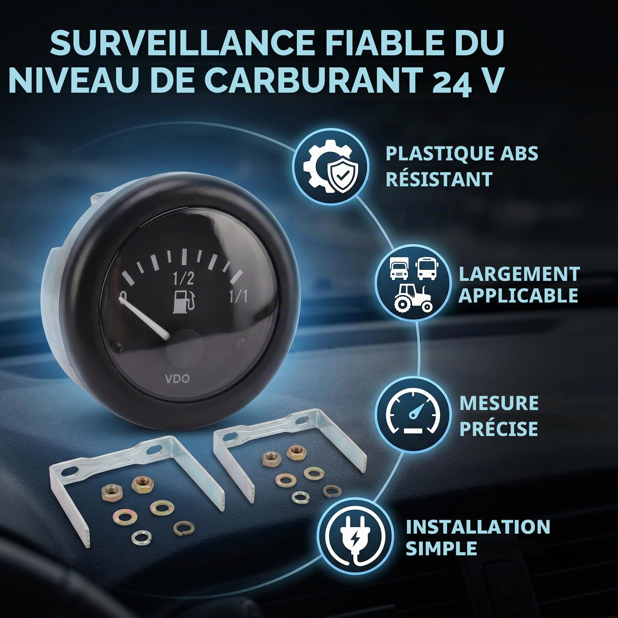 Jauge de Niveau de Carburant 24V avec Pointeur Précis, pour Camions, Véhicules Agricoles, Tracteurs, Installation Simple
