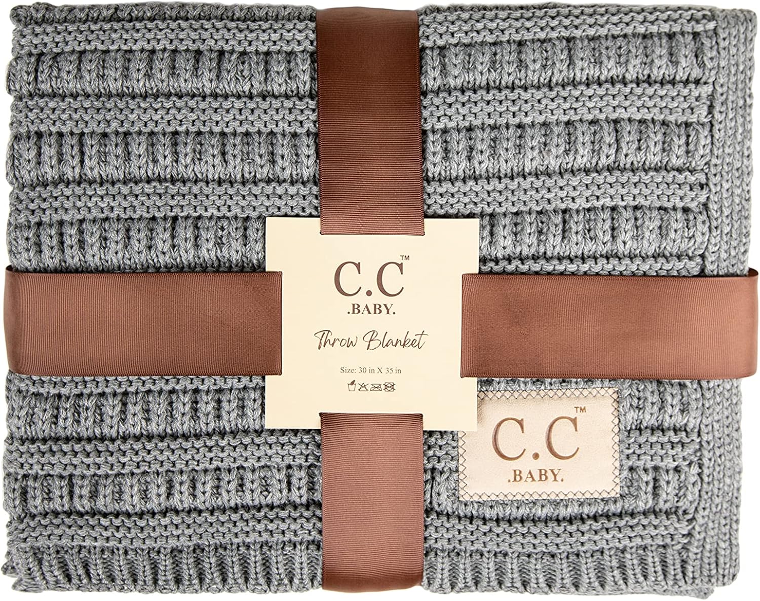 Funky Junque Large Soft Warm Lightweight Baby Throw Blanket with Matching Beanie Bundle for Toddler Bed, Strollers, Naps, Daycare Preschool - Ribbed Knit - Double POM - Heather Grey