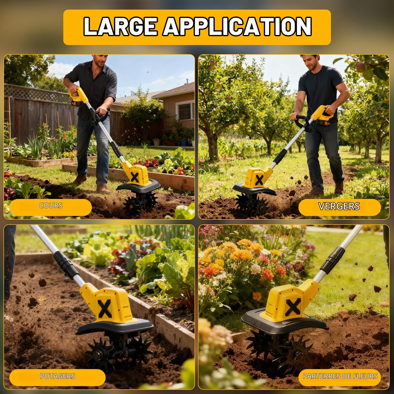 Motobineuse Électrique sans Fil - 600W, avec Batterie 2 x 4.0Ah 450 TR/Min Motoculteur Largeur 23cm Profondeur 17cm Cultivateur Puissant pour Desherbage Ameublissement du Sol et Plates-Bandes Surlev