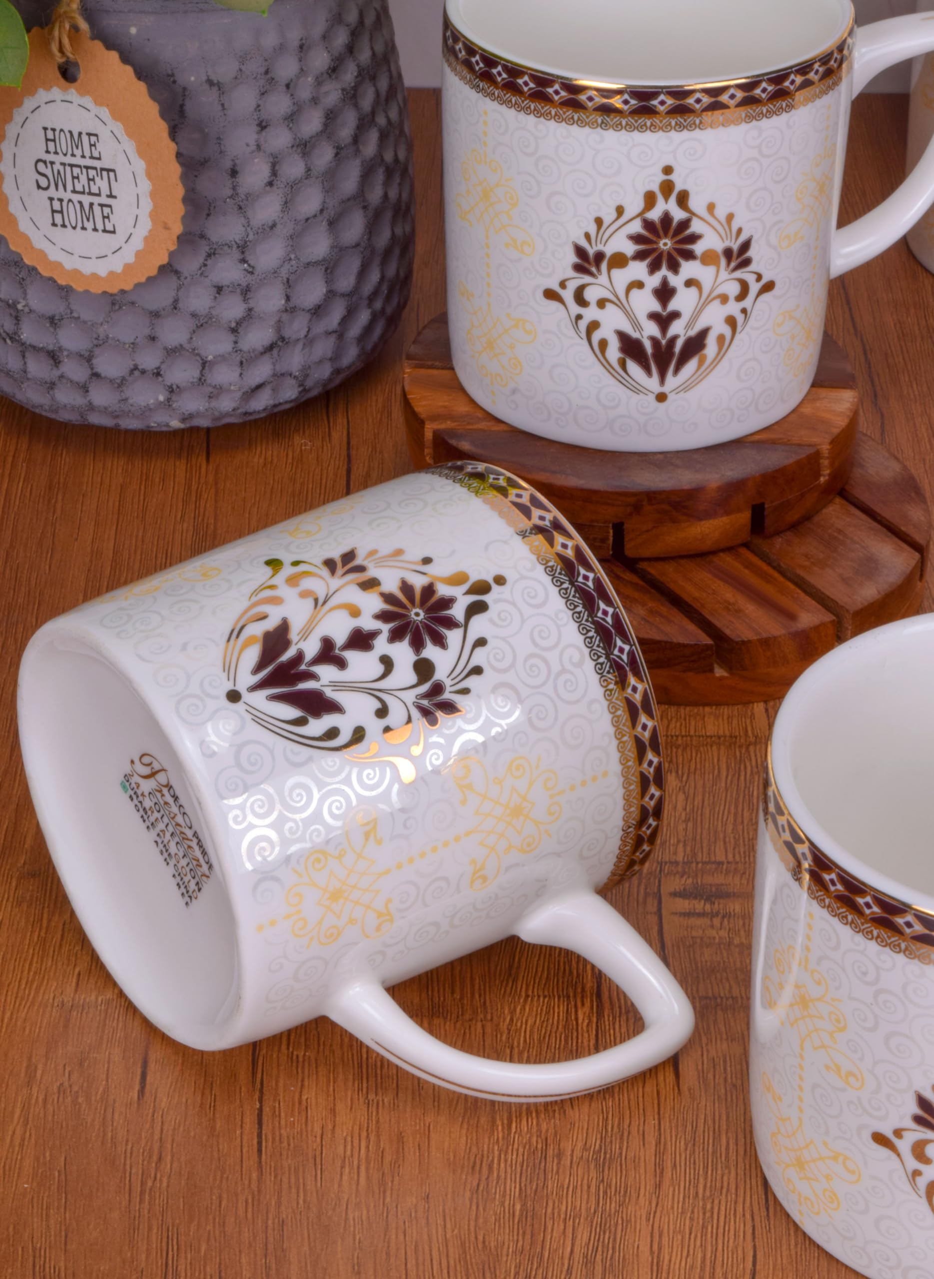 Buy Deco Pride Ceramic Coffee Mug Set of 6 Pcs, Elegant 24K Real