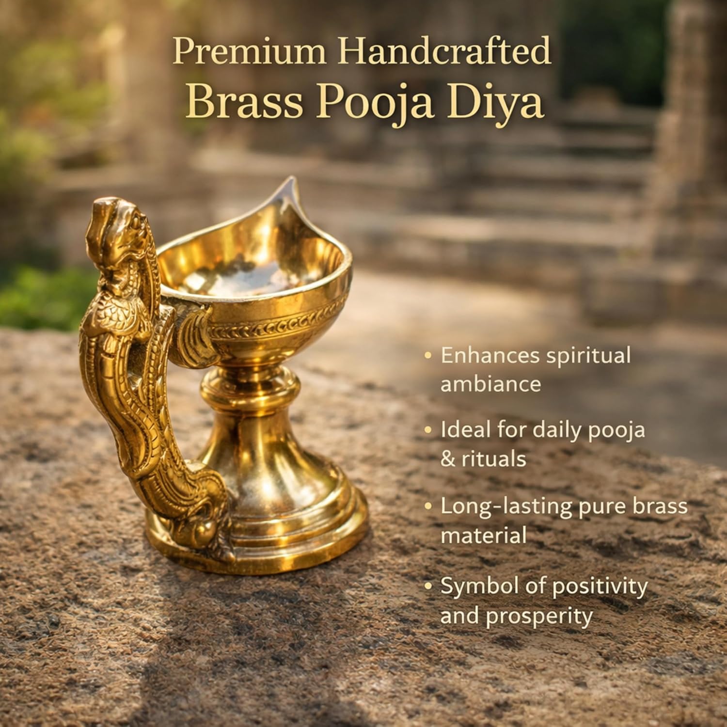 Traditional Brass Chirag Diya Oil Lamp | Pooja Deepam Vilakku Samai with Handle | Hindu Mandir Temple Aarti Diya for Home Decor Diwali Gift