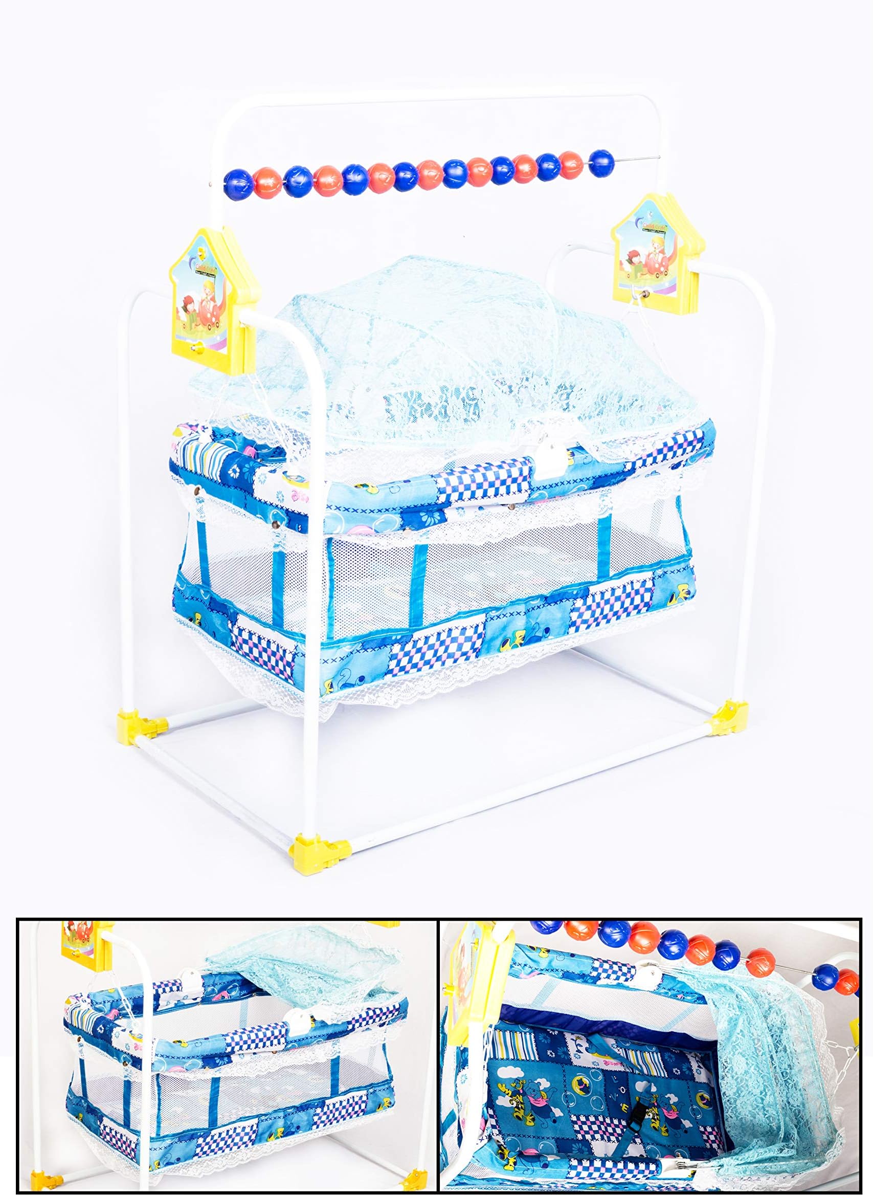 Urban SHOPIEEl Kick and Play Crib Cum Palna Baby Bedding Set with Mosquito Net, Medium, 0-2 Years (Multicolour, B3)