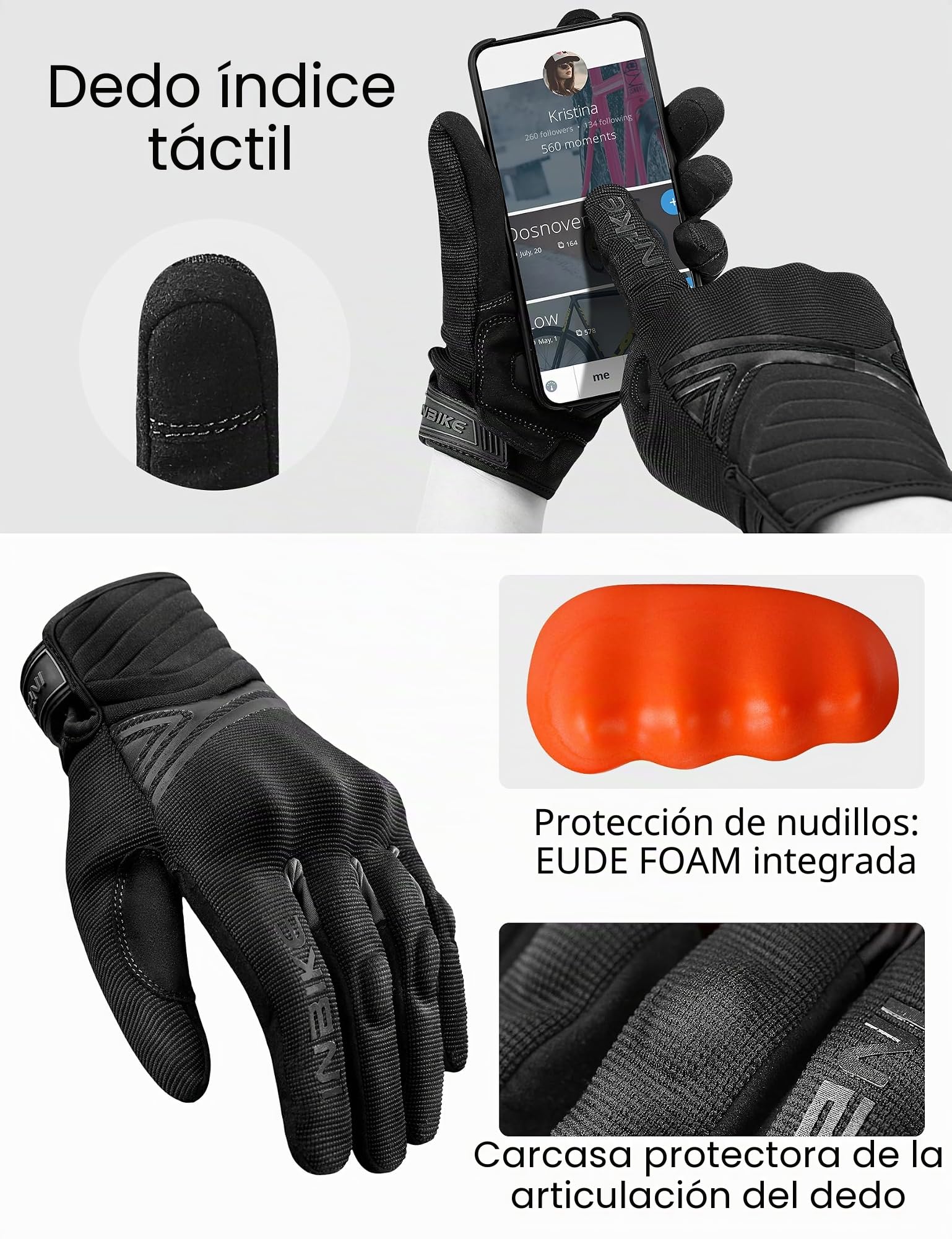 INBIKE Guantes Moto Invierno Hombre Impermeable Compatible con Pantalla Táctil Guantes Moto a Prueba De Viento con Membrana Impermeable Hipora y Forro Térmico(IM902W)