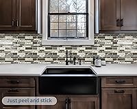 Vista 8 de DEWOO Adhesivos autoadhesivos en 3D de azulejos de mármol para cocina, baño, color marrón (10 hojas, 12 x 12 pulgadas)