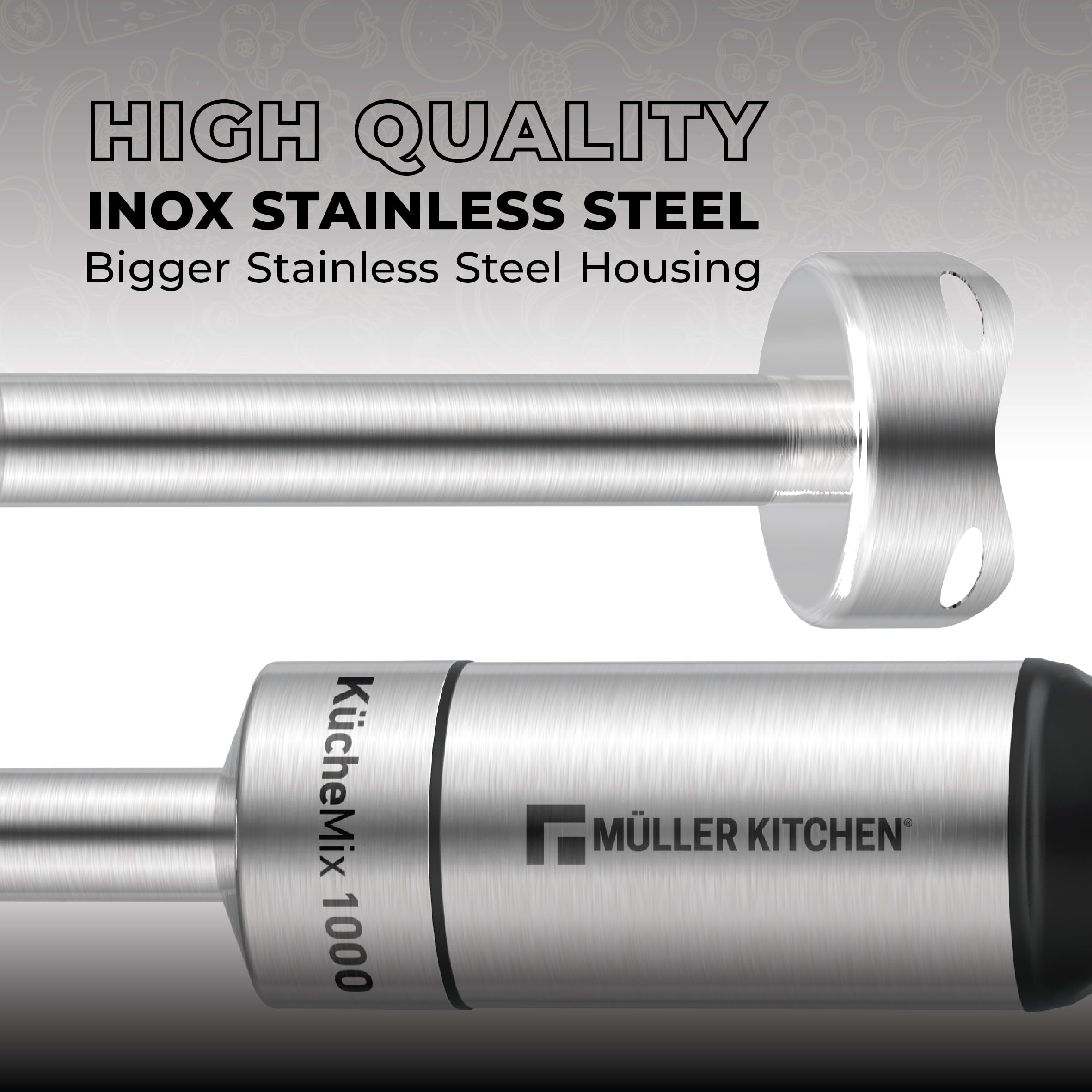 Muller Kitchen MK-6071 mikser ręczny (1000 W, obudowa i ostrze ze stali nierdzewnej, cichy silnik, ergonomiczny uchwyt)