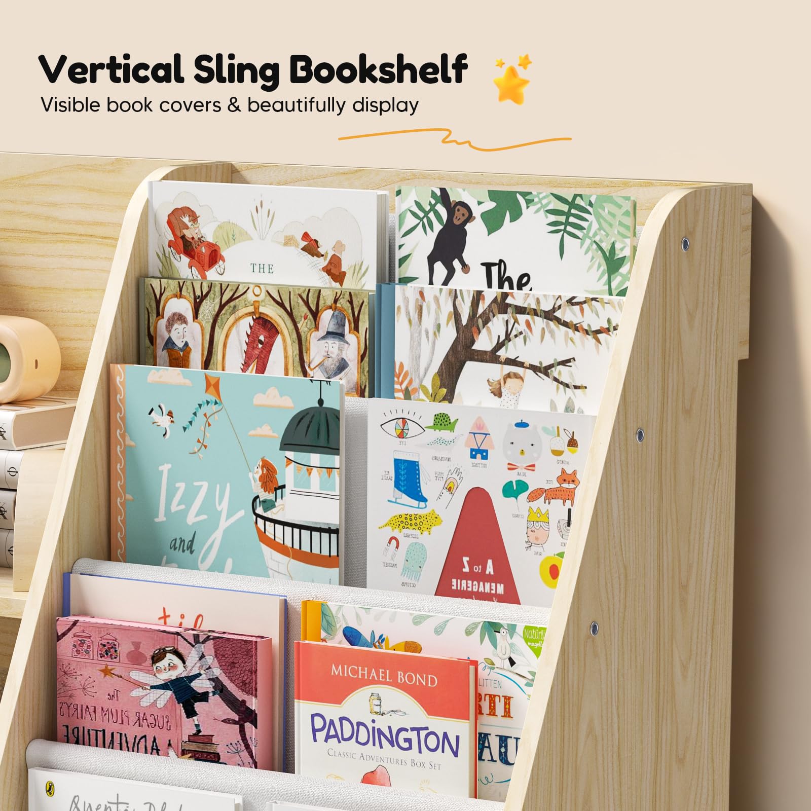 Libreria per bambini, a 5 ripiani, con 4 scomparti aperti, libreria in legno per bambini, camera da letto, sala giochi, aula e asilo nido