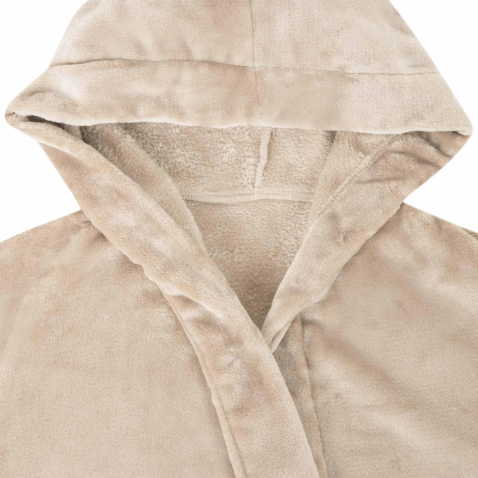 Beiger Flanell Bademantel Hoodie L für Zuhause, Loungewear, Freizeitanzug, bequem, atmungsaktiv, mit extra-warmem Kapuze, praktischen Taschen, leicht, für entspannte Abende und Reisen
