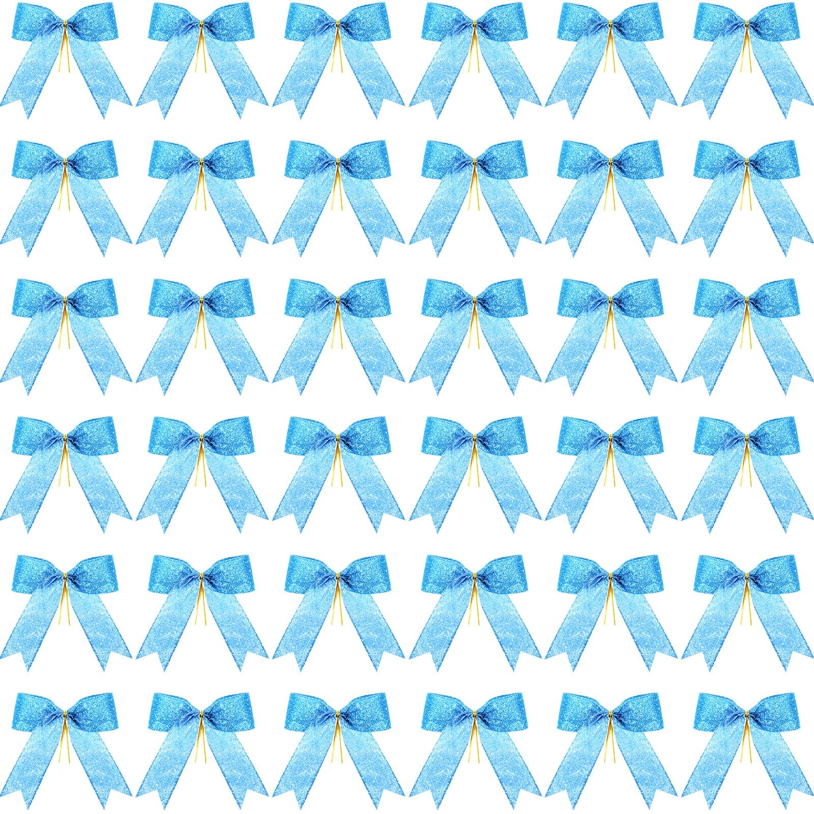 Sumind36 Pieces Glitter Bow Tie Ribbon Twist Tie Bows for Treat Bags Gift Wrapping Basket Wedding Baby Shower Birthday Valentine's Day Christmas Party (Blue)