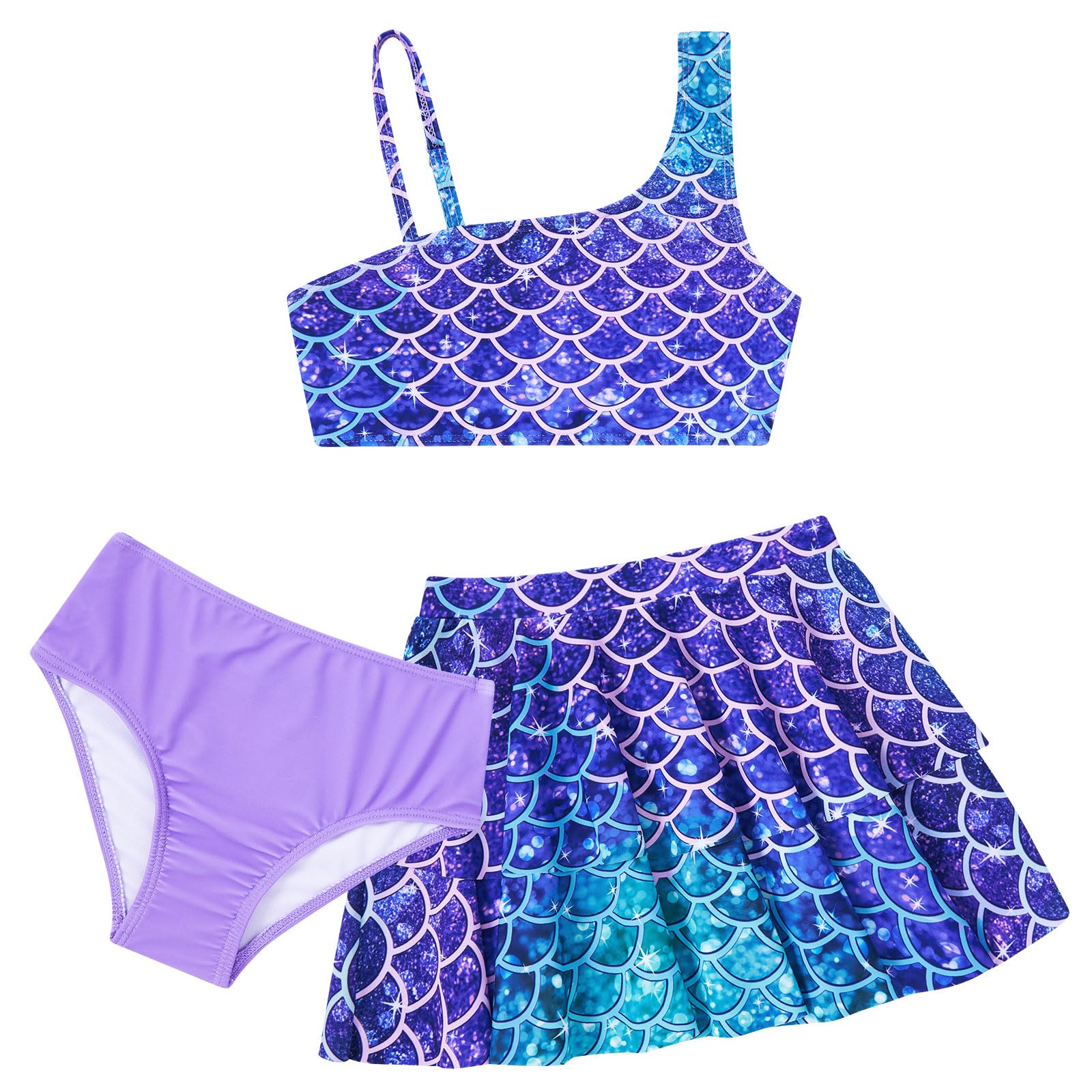 RAISEVERNGirls Swimsuit 3 Piece Bathing Suits Cute Quick Dry Bikini Tankini Sets with Cover Ups Beach Skirt for 5-12 Years
