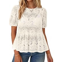 Simplee Womens Summer Lace Tops Boho Hollow Out Crochet Cute Ruffle Peplum Top Western Babydoll Blouses Shirts Beach Vacation