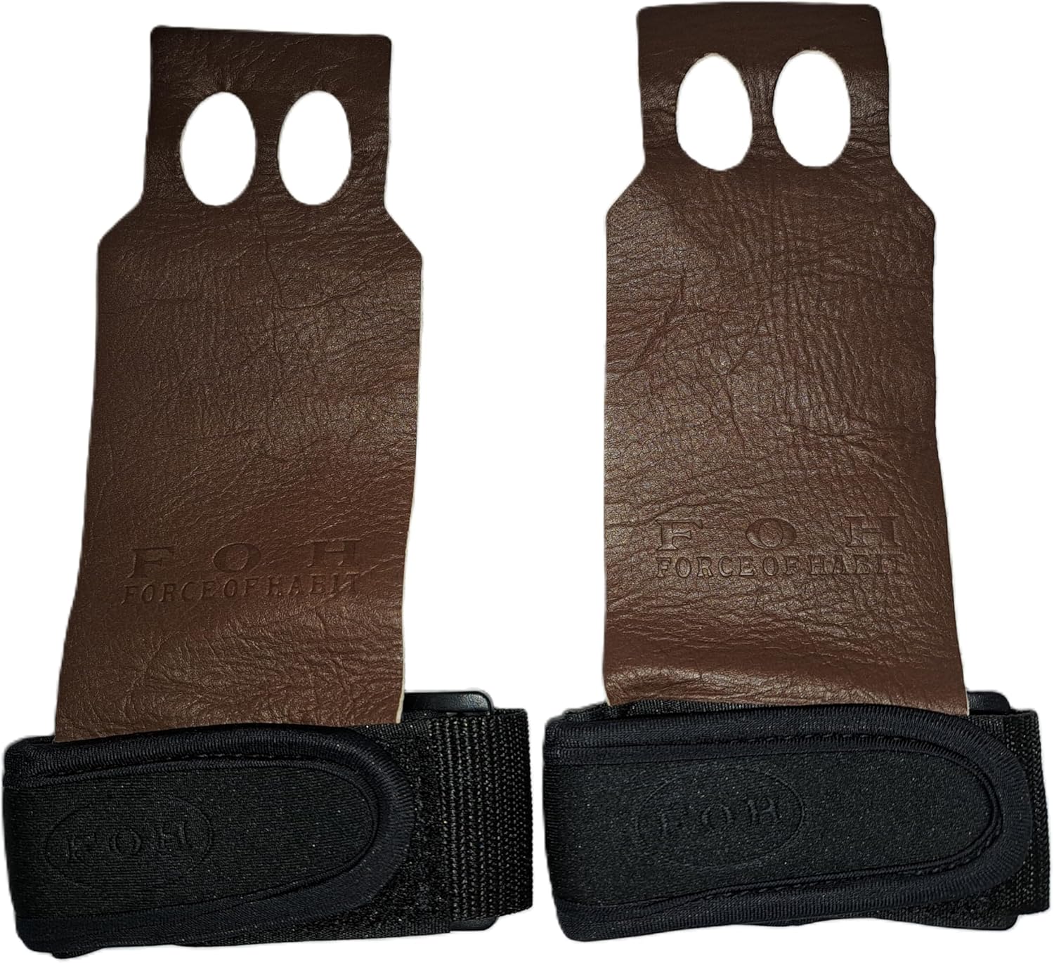 Force of Habit Gymnastics Grips Goat Leather 2 Finger Holes Neoprene Wrist Strap Hook & Loop Fastener Cross-Training WOD Pommel Horse Rings Chin-ups Muscle-ups Sold in Pairs Brown (Large)