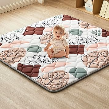 Crawling Blanket for Babies 59 x 59 in, Foldable Crawling Mat for Babies, Soft and Non-Slip Play Mat, Suitable for Children's Rooms Floor Mat Leaves