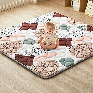 Krabbeldecke Für Baby 110 x 110CM, Krabbelmatte Baby Faltbar, Weich und Rutschfest Spielmatte Baby, Geeignet Für Kinderzimmer Bodenmatte (Blätter)
