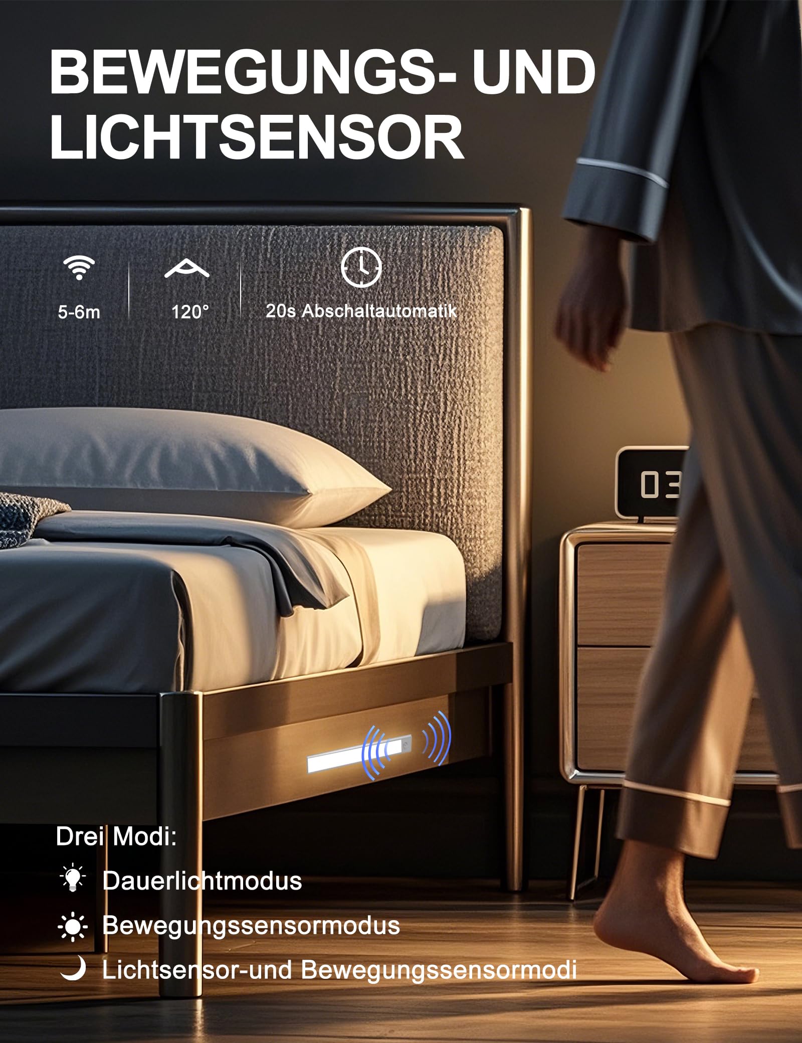 30CM Magnetische Schranklampe mit Bewegungsmelder, 2200mAh Kabellose LED Unterbauleuchte, 3000K/4000K/6500K Farbtemperatur, Dimmbar, Ideal für Küche, Schrank, Vitrine, 2 Stück