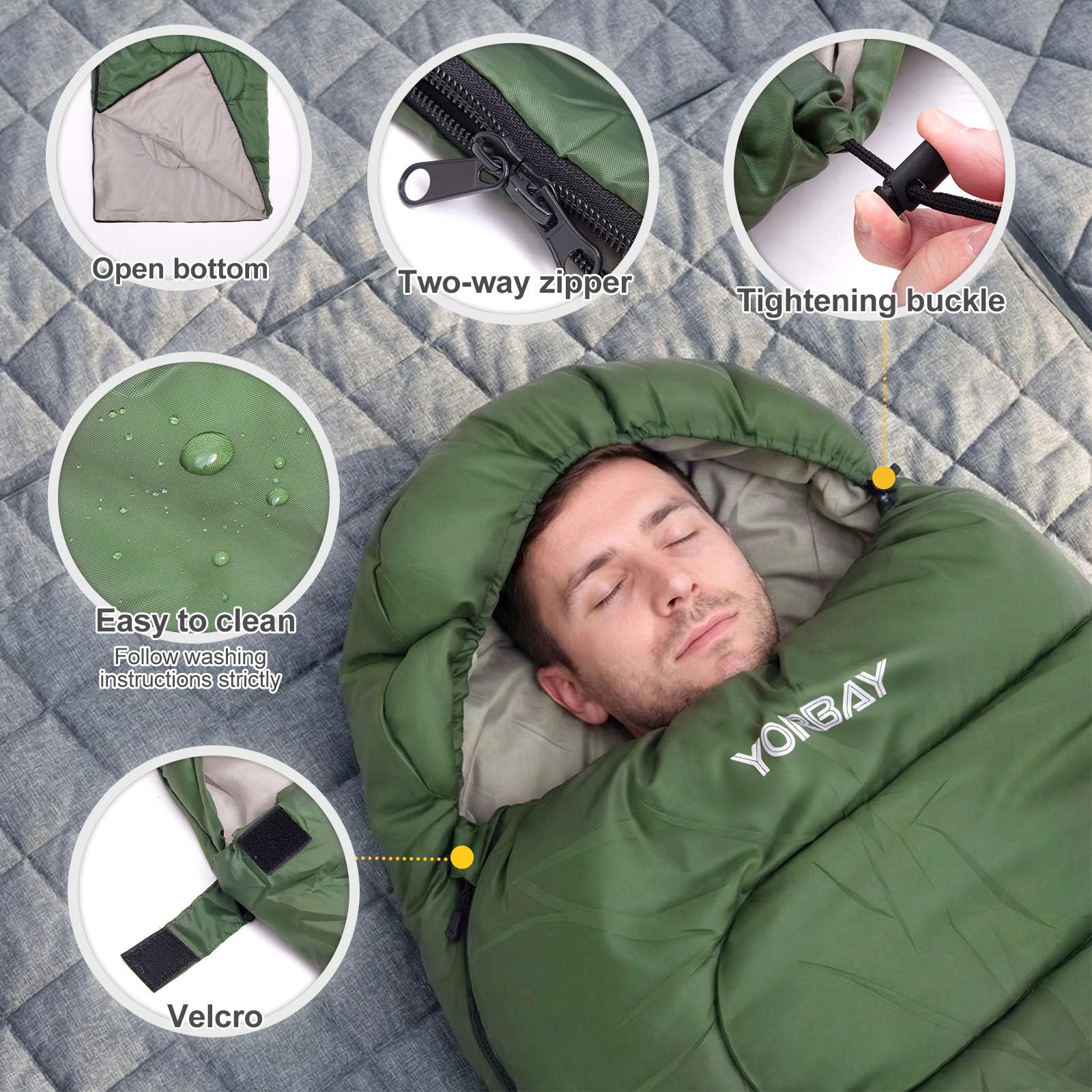 Yorbay Sacco a pelo da campeggio per 3-4 stagioni: sacco a pelo per bambini e adulti impermeabile, leggero per attività all'aperto, viaggi - caldo e comodo sacco a pelo come regalo attento