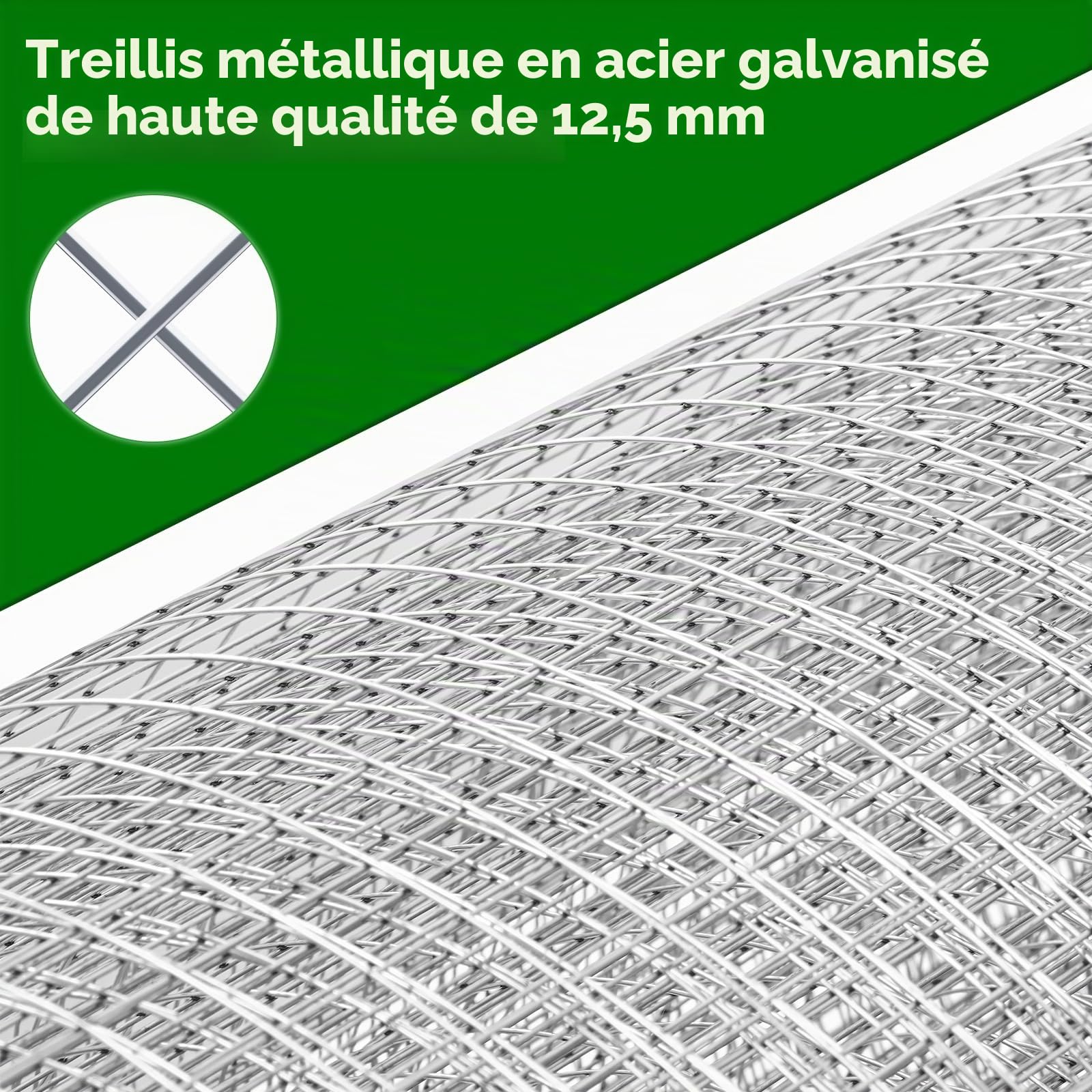 Grillage galvanisé 1 m x 25 m - 100 cm - 12 x 12 mm - Pour parterre surélevé, clôture, poulet, lapin, 0,7 mm - 1 m x 25 m