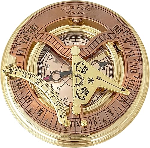Miniatura 2 de Brass Nautical - Brújula de reloj de sol de latón antiguo y cobre, reloj de reloj de sol en caja de regalo reloj de sol reloj de réplica de barco