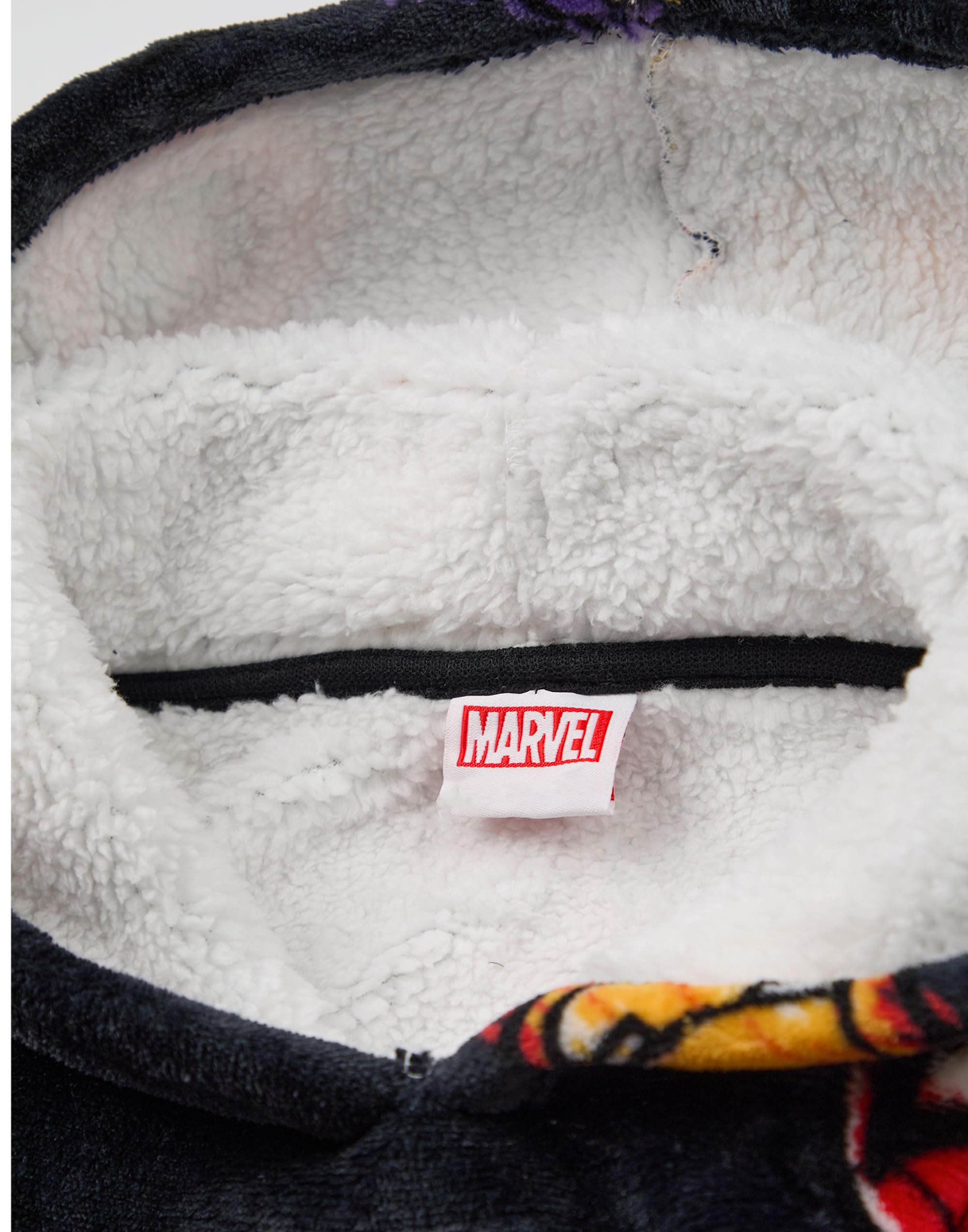 Marvel Sudadera con Capucha para niños | Jersey Polar con Capucha para niños en Gris Oscuro con Estampado Integral de íconos de superhéroes | Ropa de Estar por casa con Forro Sherpa y Bolsillos