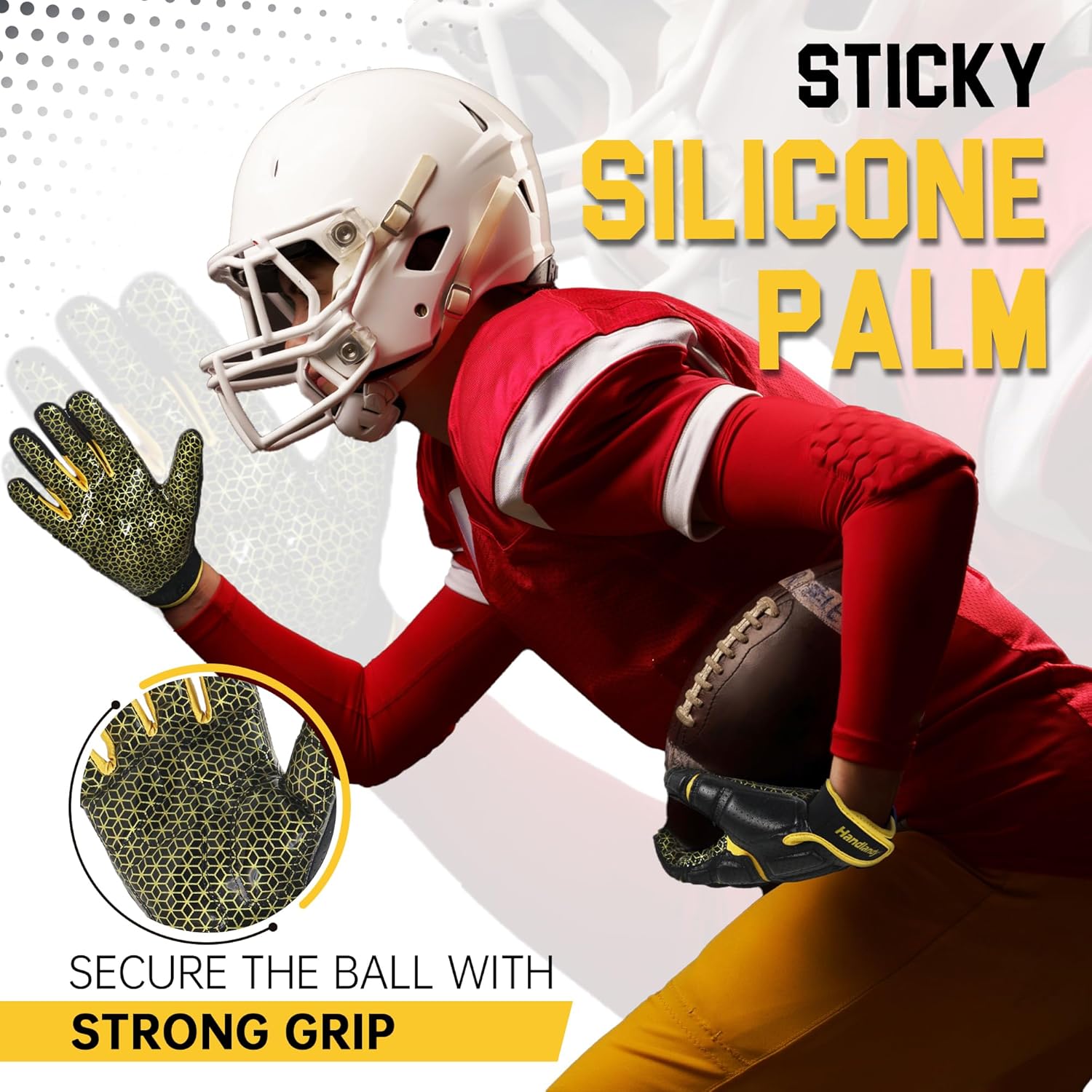 HANDLANDY Football Gloves Men, Sticky Wide Receiver Grip Gloves, Stretch Fit Football Glove Adult