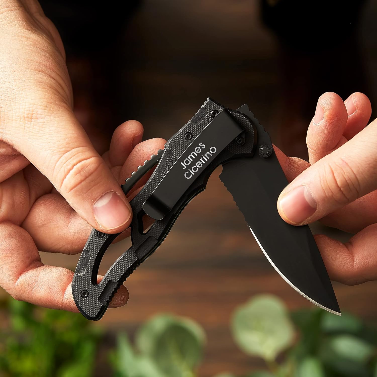THINGS REMEMBERED Engraved Matte Black Stealth Pocket Knife (Free Customization)