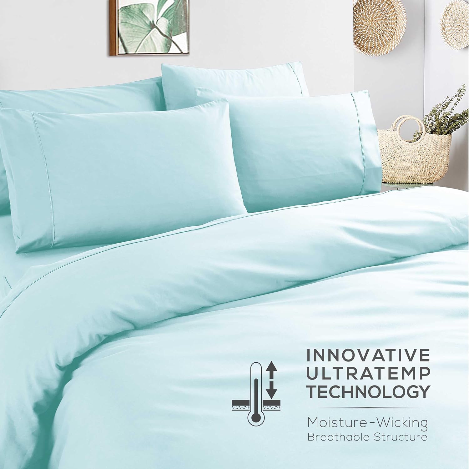 Mueller Ultratemp King Size Sheets Set, Super Soft 1800, 6 Piece, Deep Pocket up to 16" Bed Sheets, Transfers Heat, Breathes Better, Hypoallergenic, Wrinkle, Aqua - Image 6