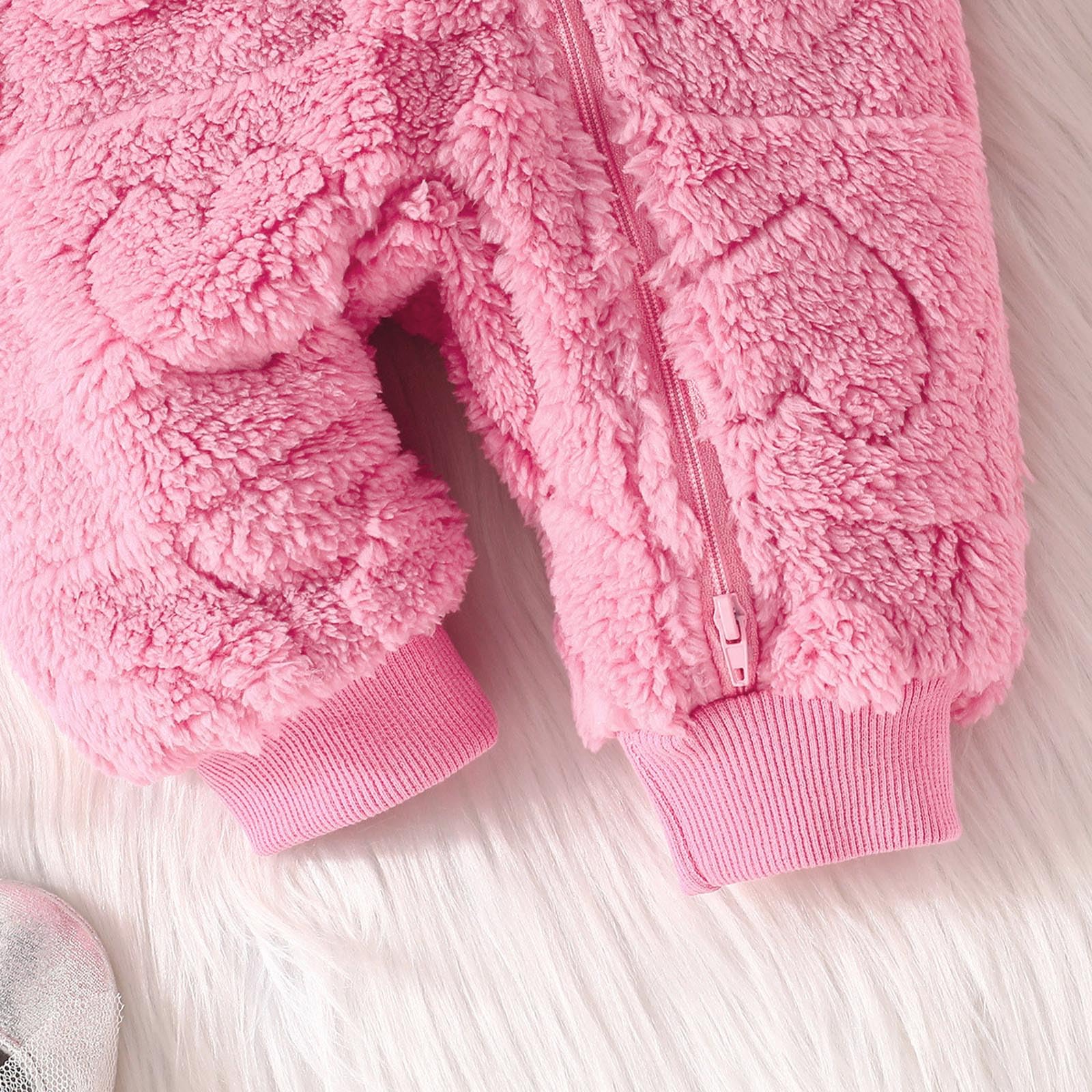 Manteau Combinaison Polaire Bebe Fille 0-18 Mois Hiver Chaud Grenouillere Bebe Fille Flanelle avec Capuche Oreille de Ours Vetement Bebe garçon Naissance Body zippé Peluche
