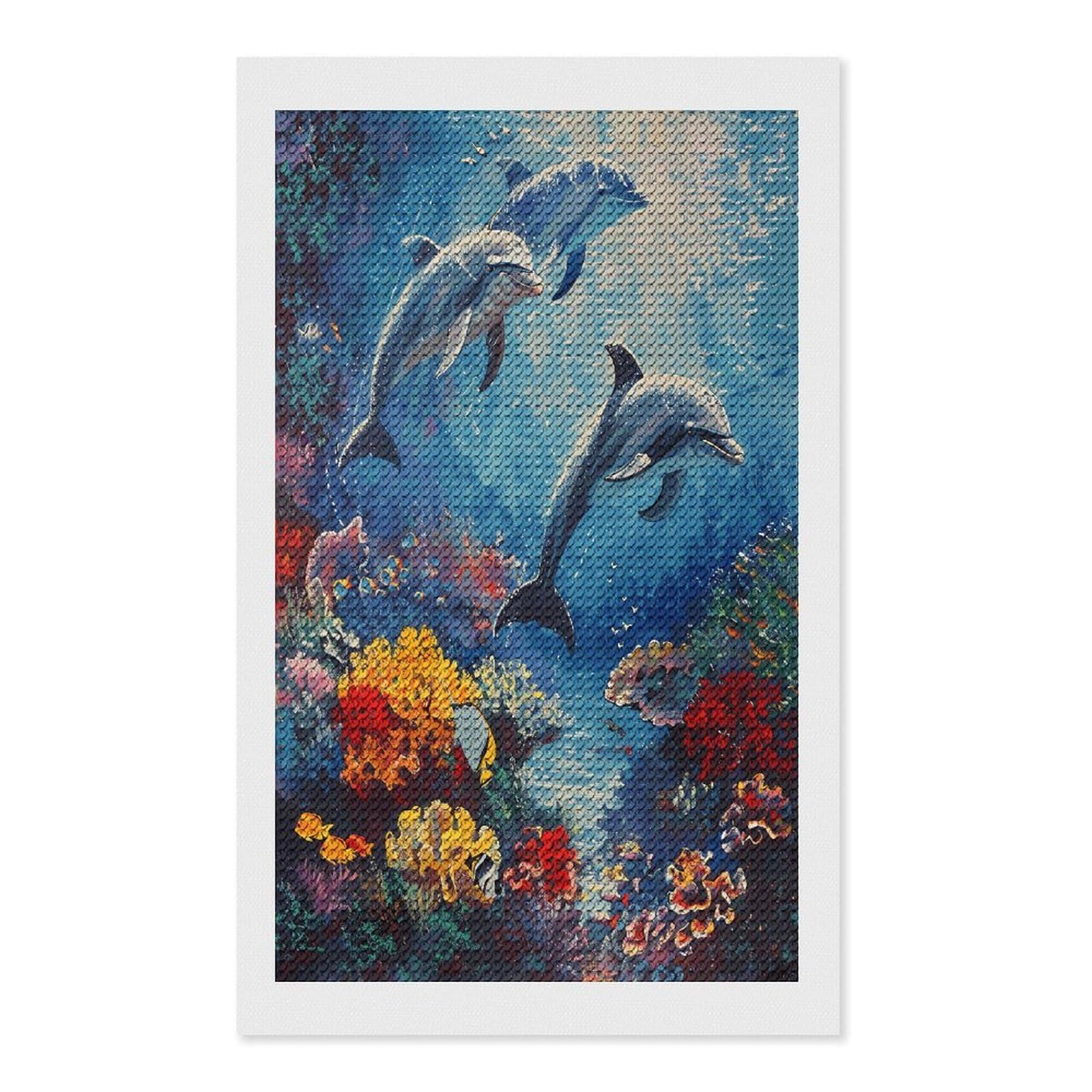FekiLoot Seabed Coral Fish Dolphins Paint by Numbers Kit for Adults Beginner DIY Diamond Dots Paintings Round Full Drill Diamond Art Kits Picture Diamond Art Painting Kits for Home Decor 12"x20"