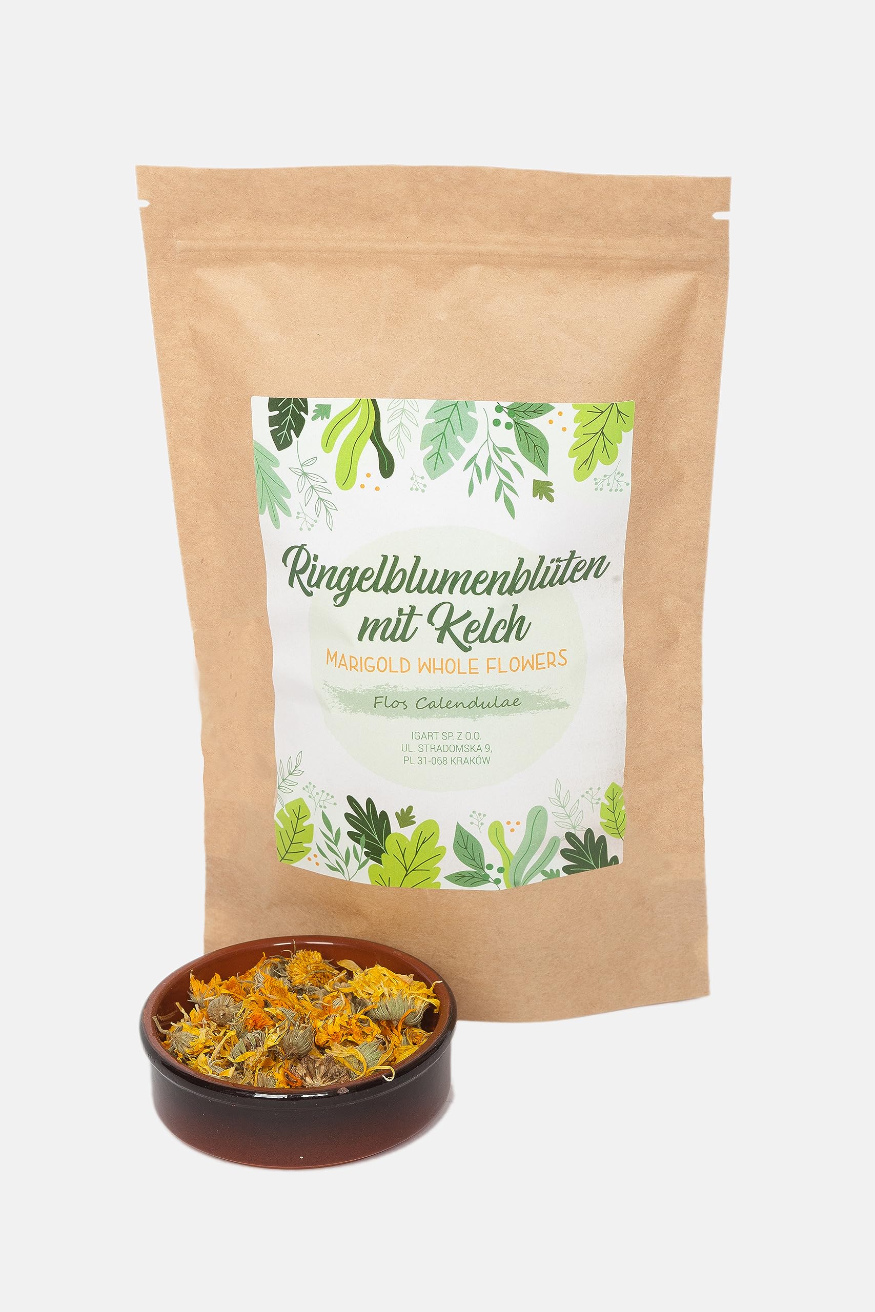 IGART Ringelblume mit Kelch, Ringelblumenblüten essbar, Orange Calendula, Getrocknete Blüten, Calendula Officinalis, Essblüten im Nachfüllpack, für Ringelblumentee, Kräutertee, Tee (2000g)