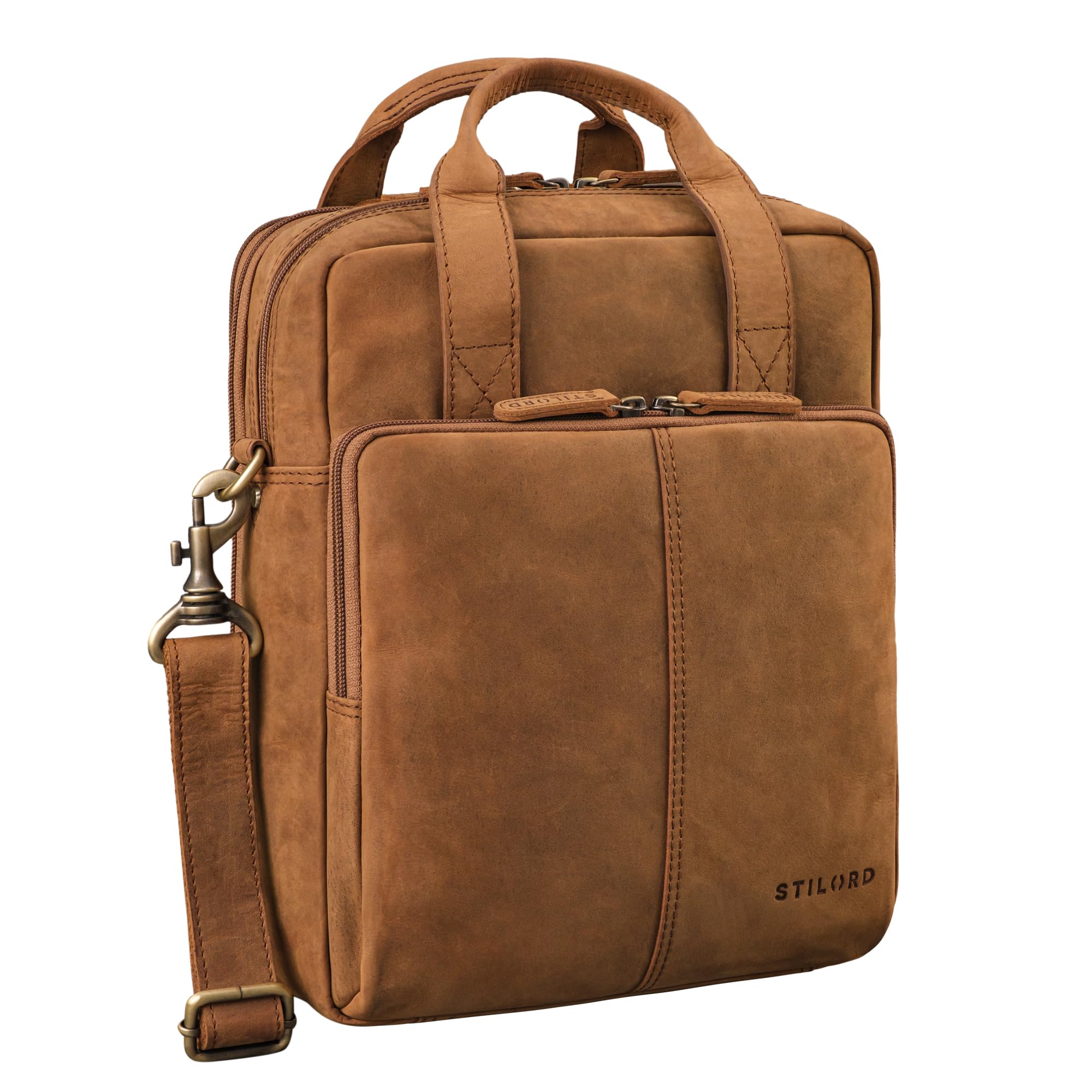 STILORD "Dave" Podróżna torba na ramię na laptopa mężczyzn z prawdziwej skóry na MacBooka 13,3 cala tablet iPad Torba Vintage Messenger Bag Kolor:tan - ciemnobrązowy