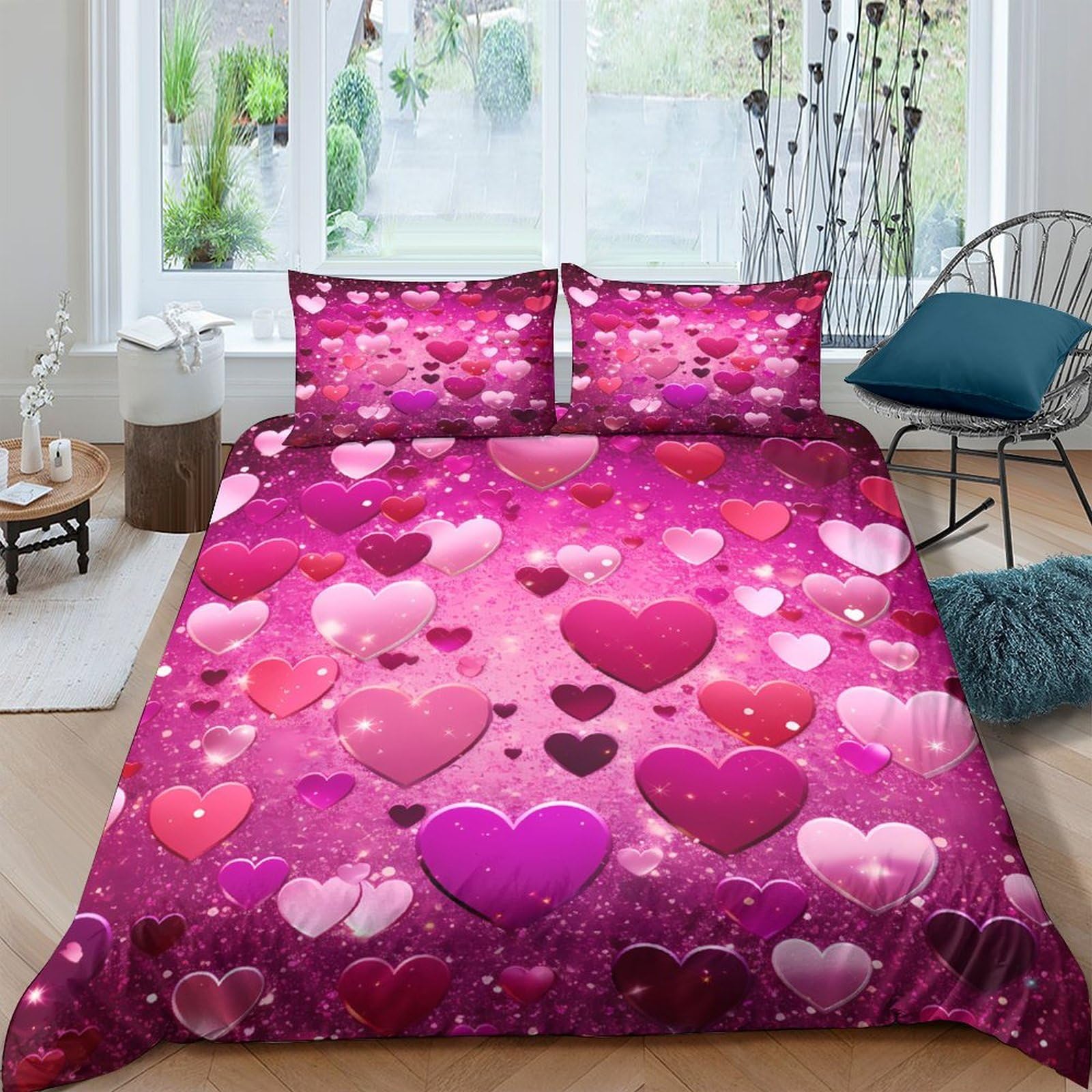 Ctjqhvkz Style-2 3D Printed Pink Heart Fitted Sheet Microfiber Soft Breathable Love Pattern Mattress Cover For Bedroom Decor Single（135X200cm）