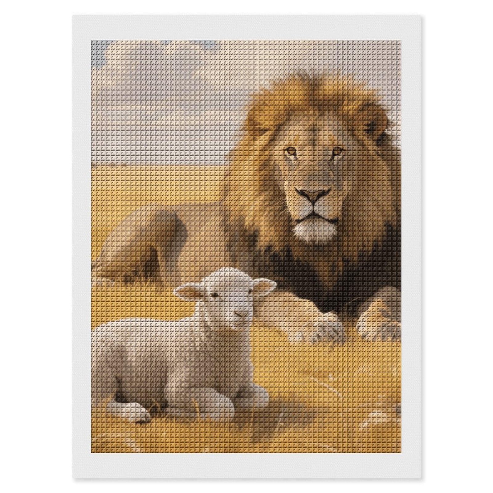 FodPand Lion Sheep 5D Diamond Painting Kits for Adults Beginners Full Drill Square Diamond Dots Pictures Gem Art Supplies for Home Wall Room Decoration DIY Craft Set Gift 12X16