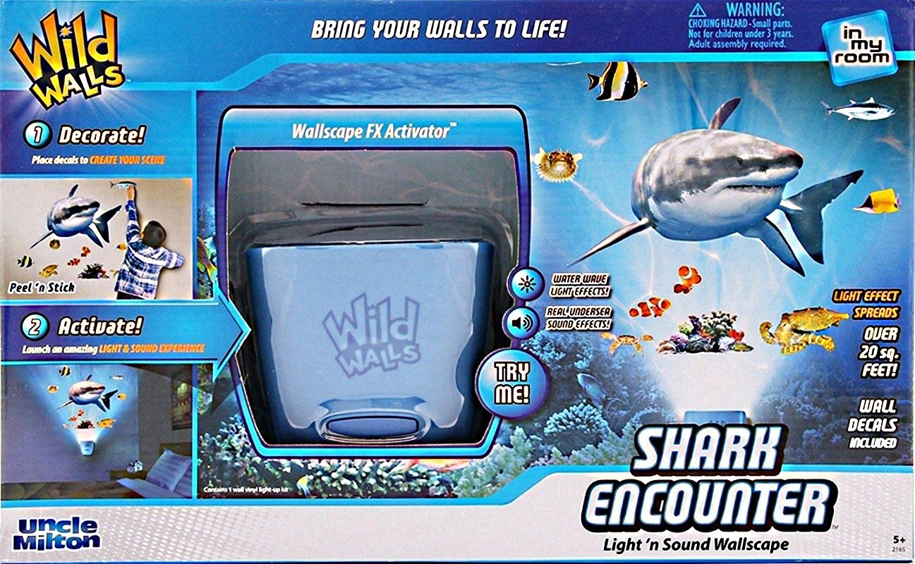 Uncle Milton Shark Encounter Wild Walls Light and Sound Room Decor, Blue