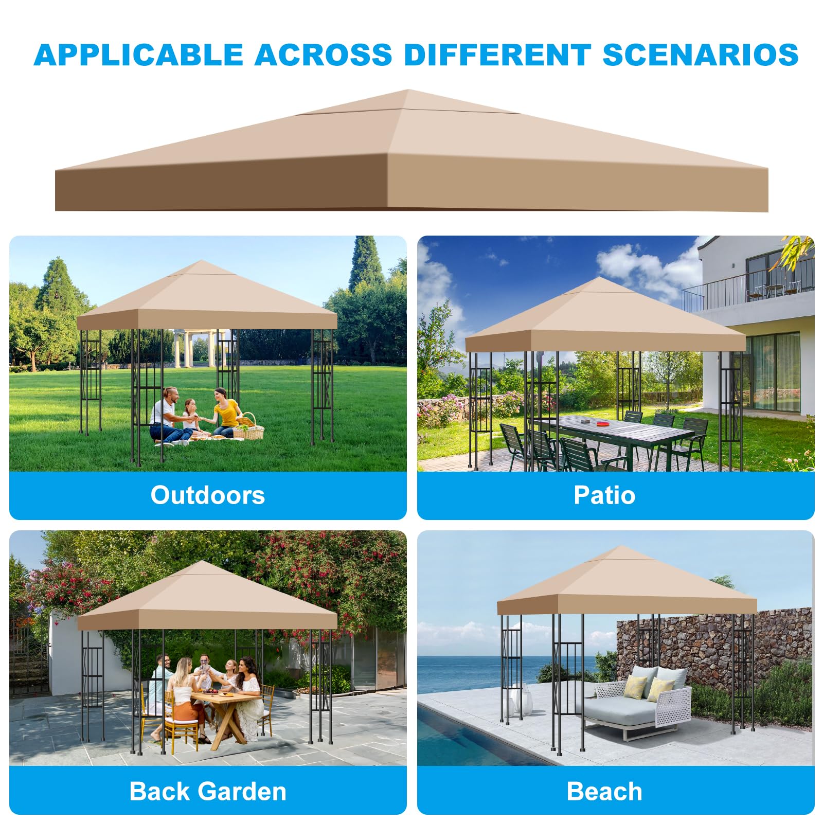 Tetto di Ricambio per Gazebo 3x3 m - Telo Ricambio Gazebo - Copertura Gazebo Rimovibileer, Tetto di Ricambio per Gazebo Giardino Impermeabile e Anti-UV per Giardino, Terrazza, Campeggio
