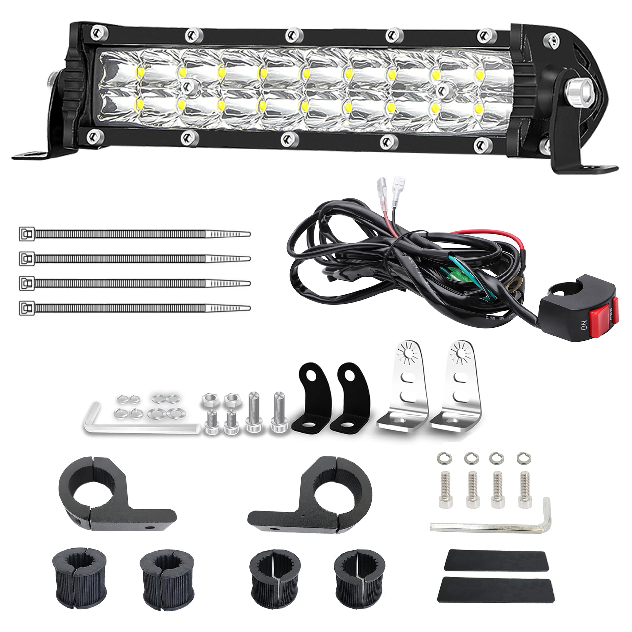7 Inch Motorcycle Dirt Bike Light Bar, Off Road LED Headlight Kit 60W 6000LM with Mounting Brackets and Switch, Driving Light Kit with 12V Wiring Harness, Fits for 7/8" Handlebars CRF XR TTR KLX