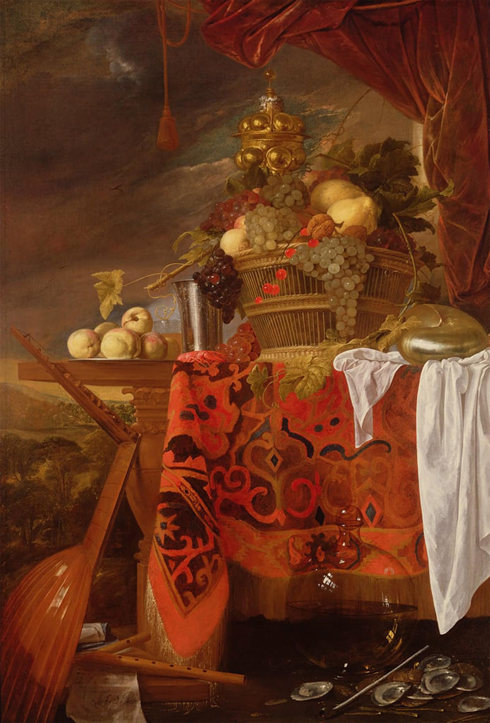 Artxlxxbn No Frame Famous Prints Artwork Pictures Poster Painting Art A Basket Of Mixed Fruit With Gilt Cup Silver Chalice Nautilus Glass By Jan Davidsz De Heem For Home Decor 60X90cm